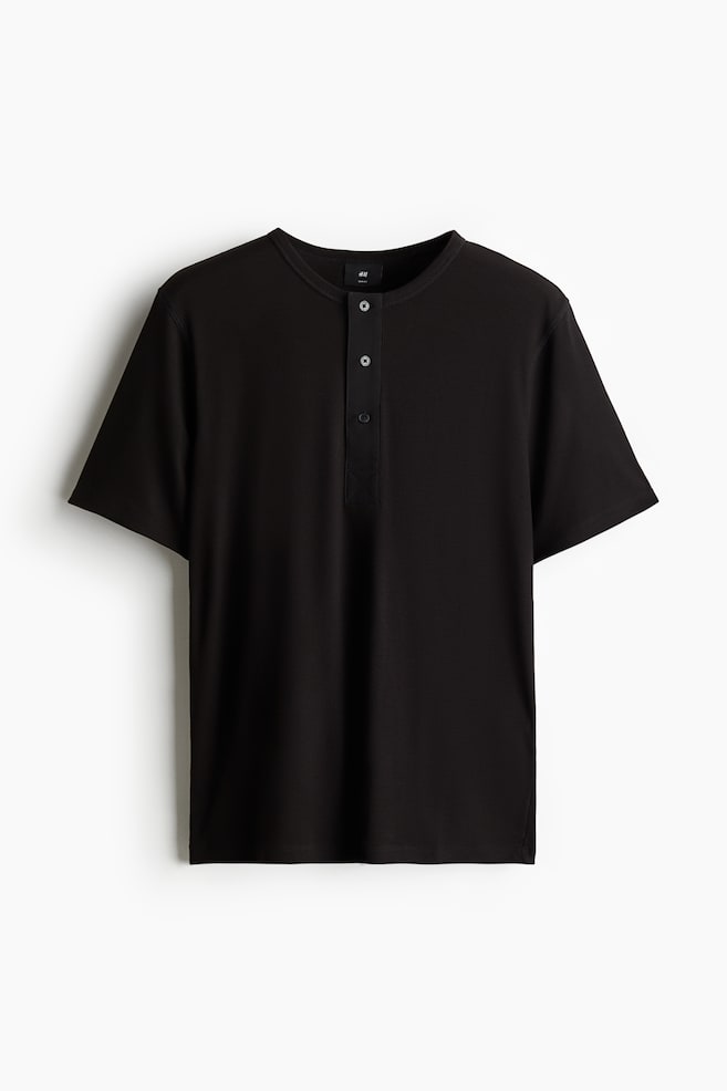 Slim-Fit Ribbed T-Shirt - Black - 1