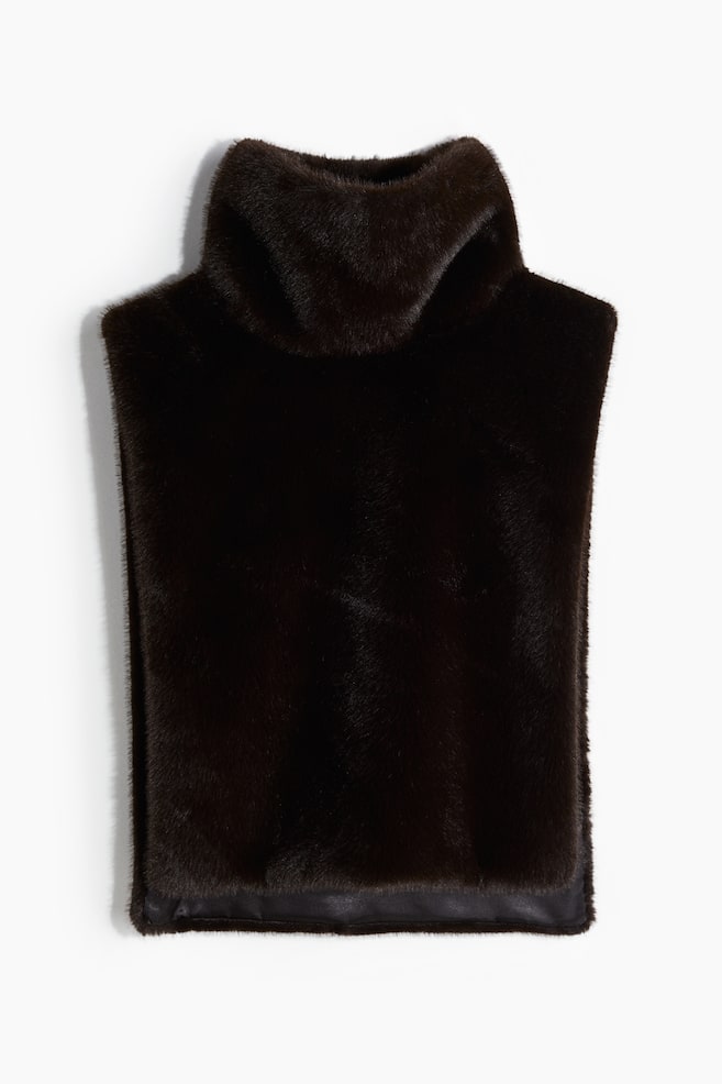 Fluffy High Neck Layering Vest - Dark brown - 1