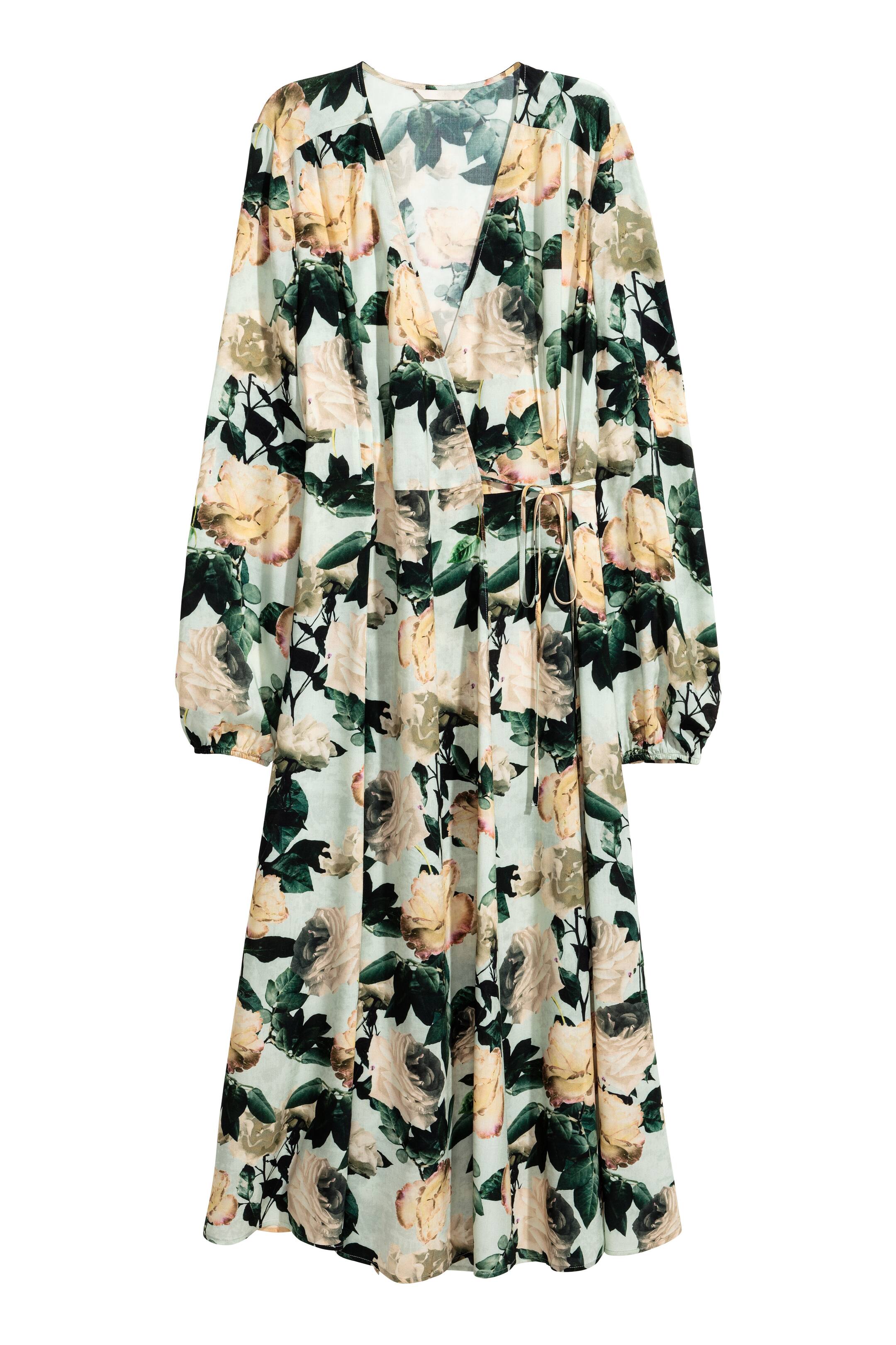 View larger image: Satin wrap dress - Mint green/Floral - Ladies | H&M GB 1