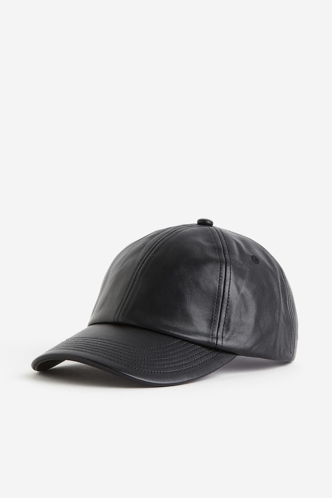 Leather cap - Black/Dark red - 2