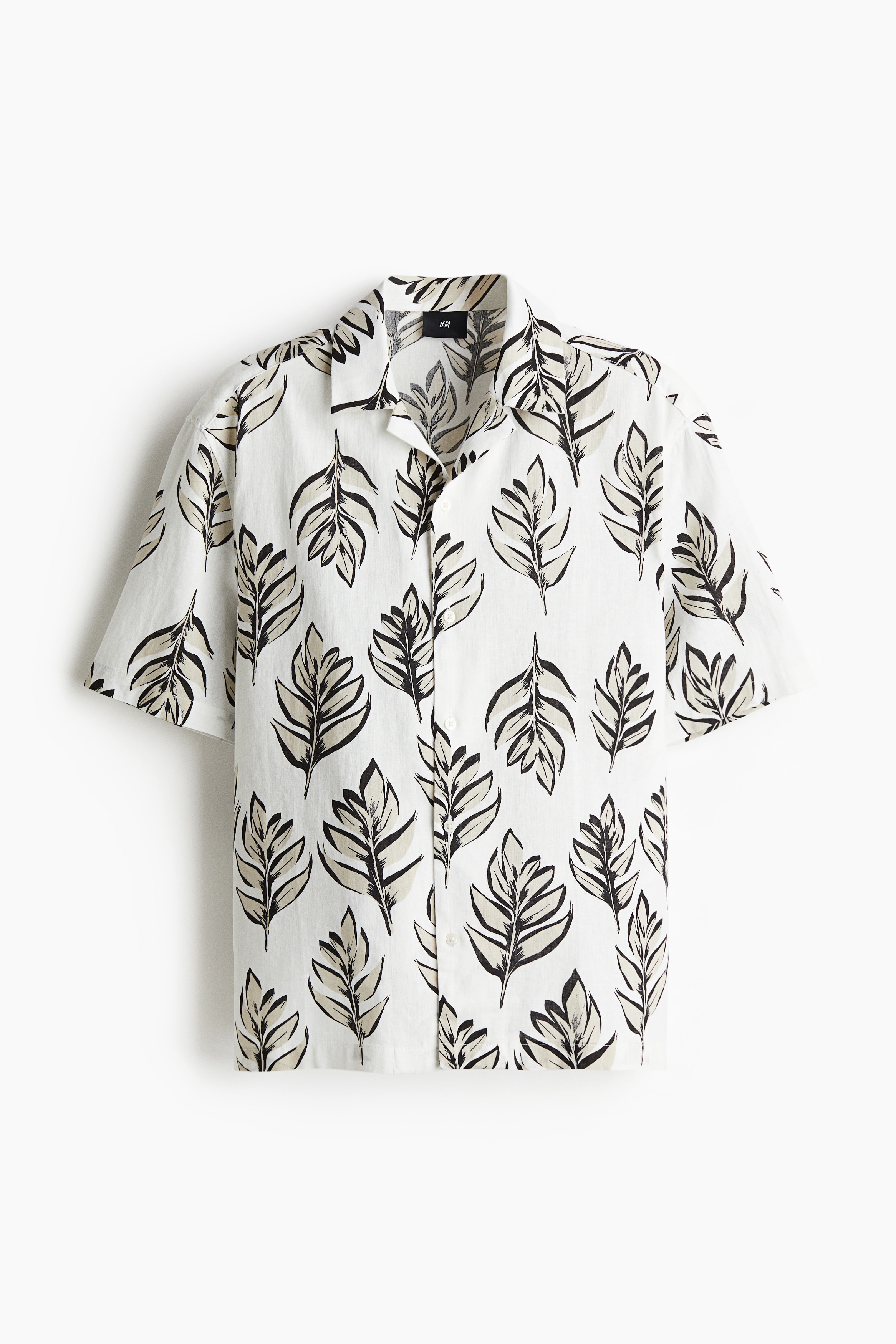 Camisa resort em mistura de linho Regular Fit - Branco/Padrão bege/Branco/Padrão cinzento