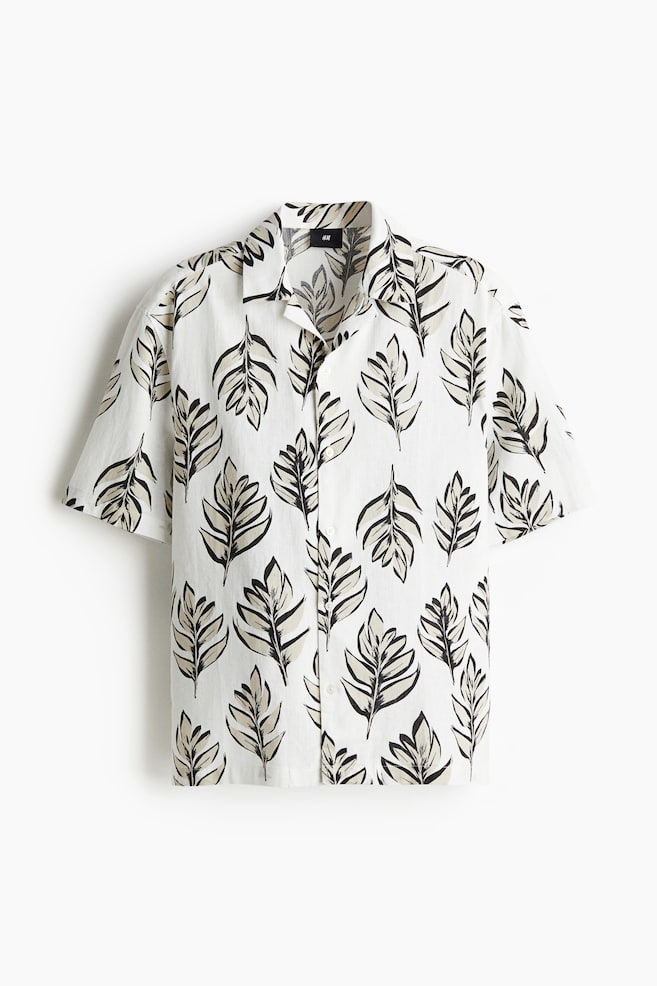 Regular Fit Linen-blend resort shirt - White/Beige patterned/White/Grey patterned - 1