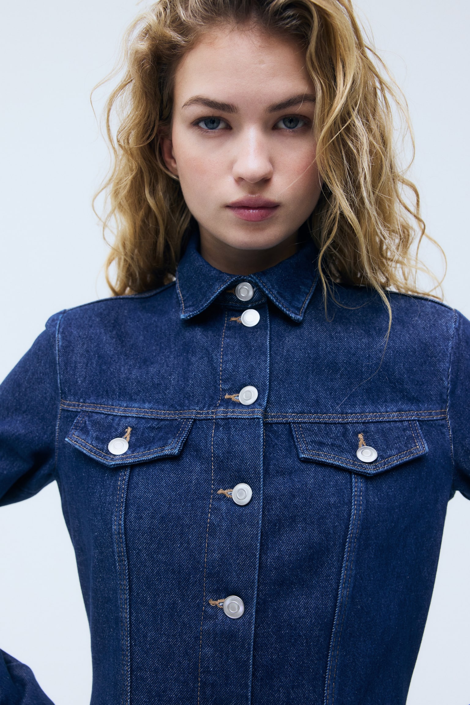 Flared-Skirt Denim Dress - Dark denim blue - 3