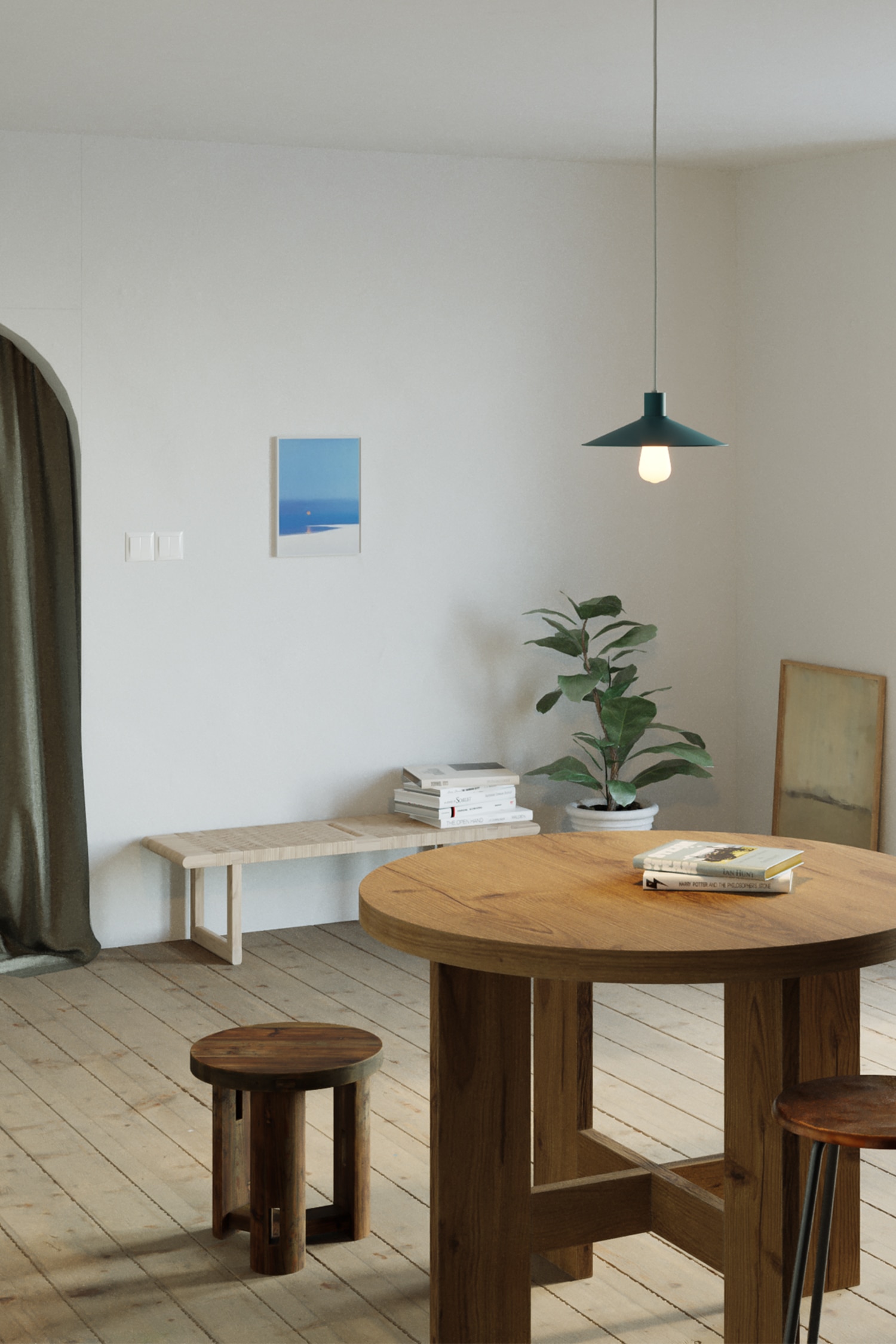 Swing Pastel-loftlampe Med Elpære - Benzin/Gul Sennep/Blød Grøn/Blød Blå