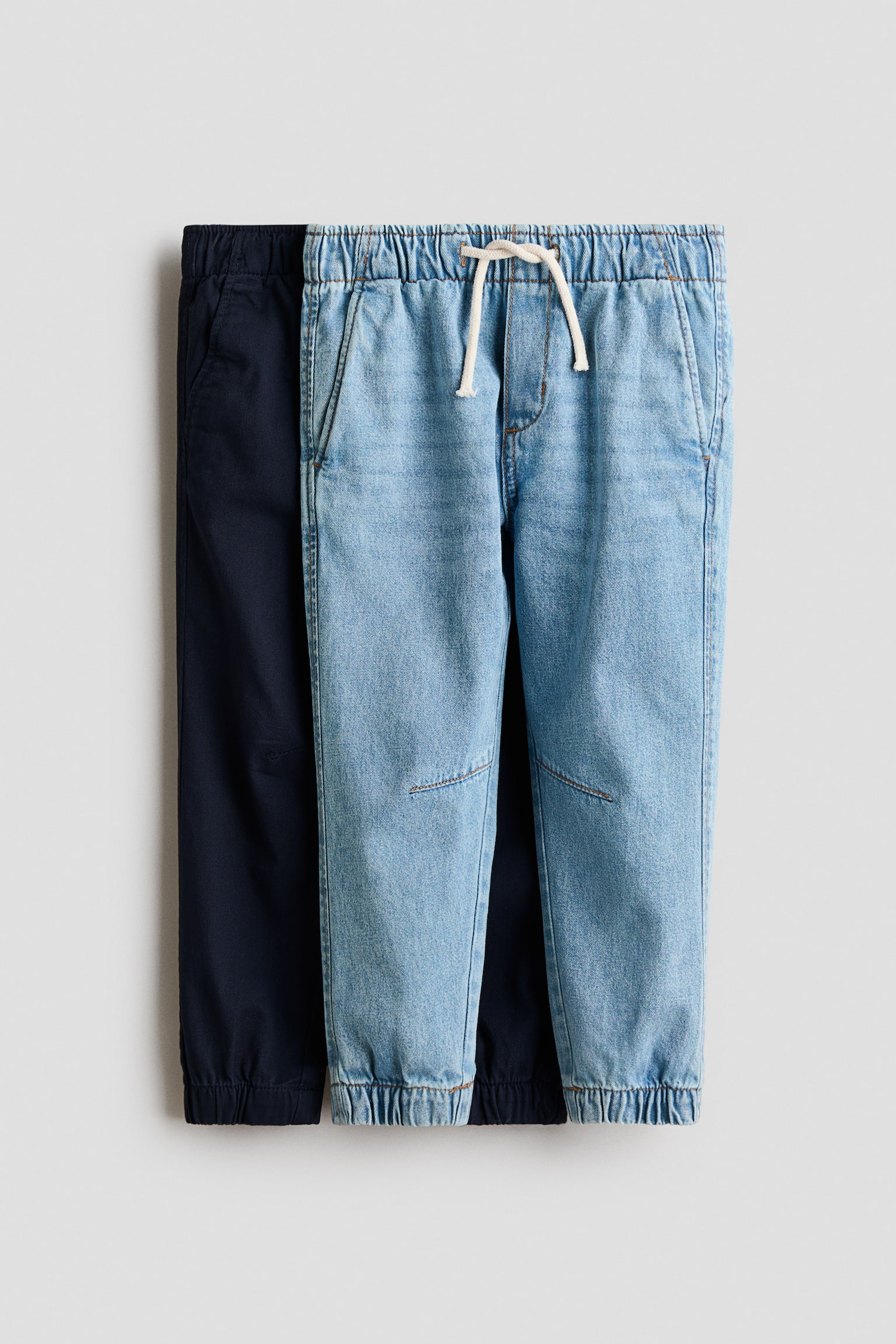 2-pak joggers i bomuld - Lys denimblå/Marineblå/Denimblå/Beige