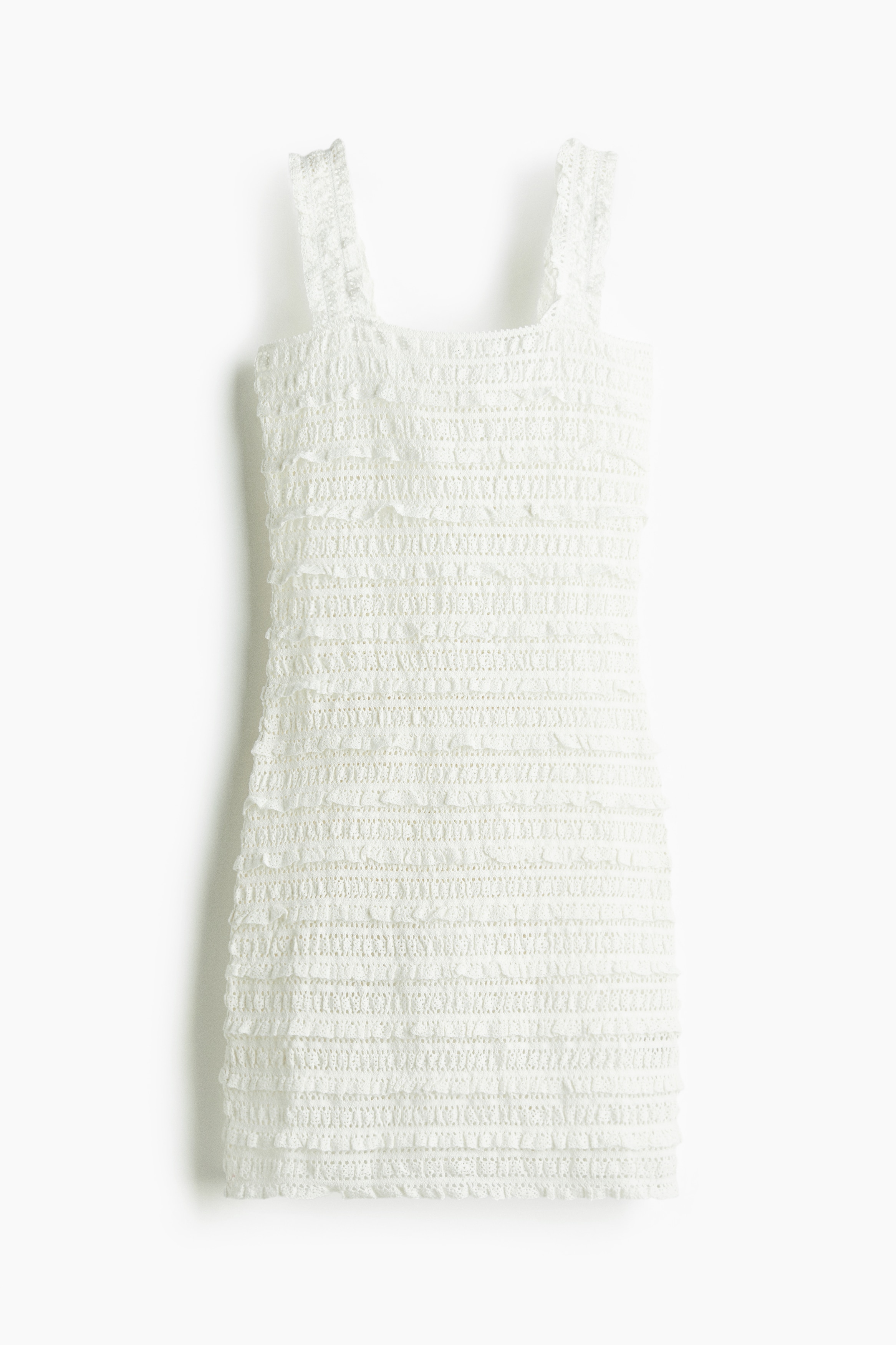 Ruffle-Trimmed Lace-Look Dress - Cream