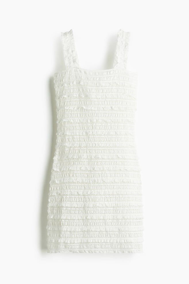 Ruffle-Trimmed Lace-Look Dress - Cream - 1