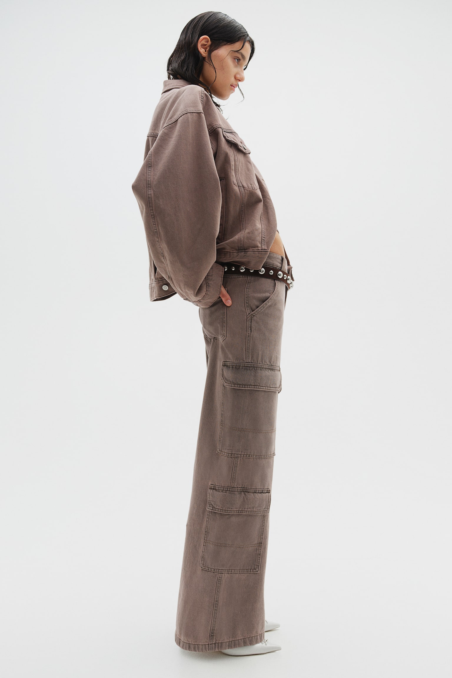 Denim cargo trousers - Greige/Black/Grey - 1