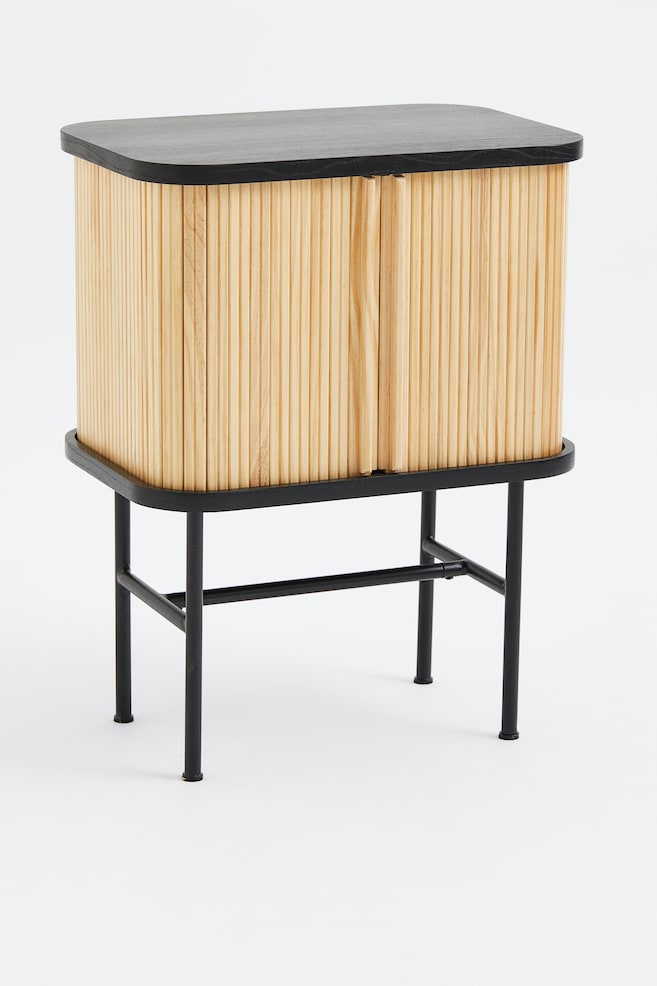 Table de chevet avec portes - Noir/beige/Noir/marron foncé - 1