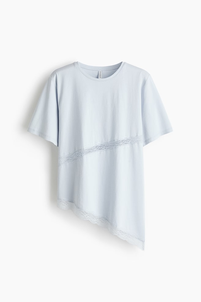 T-Shirt mit Spitzenbesatz - Hellblau/Blassgelb/Weiss/Schwarz - 1