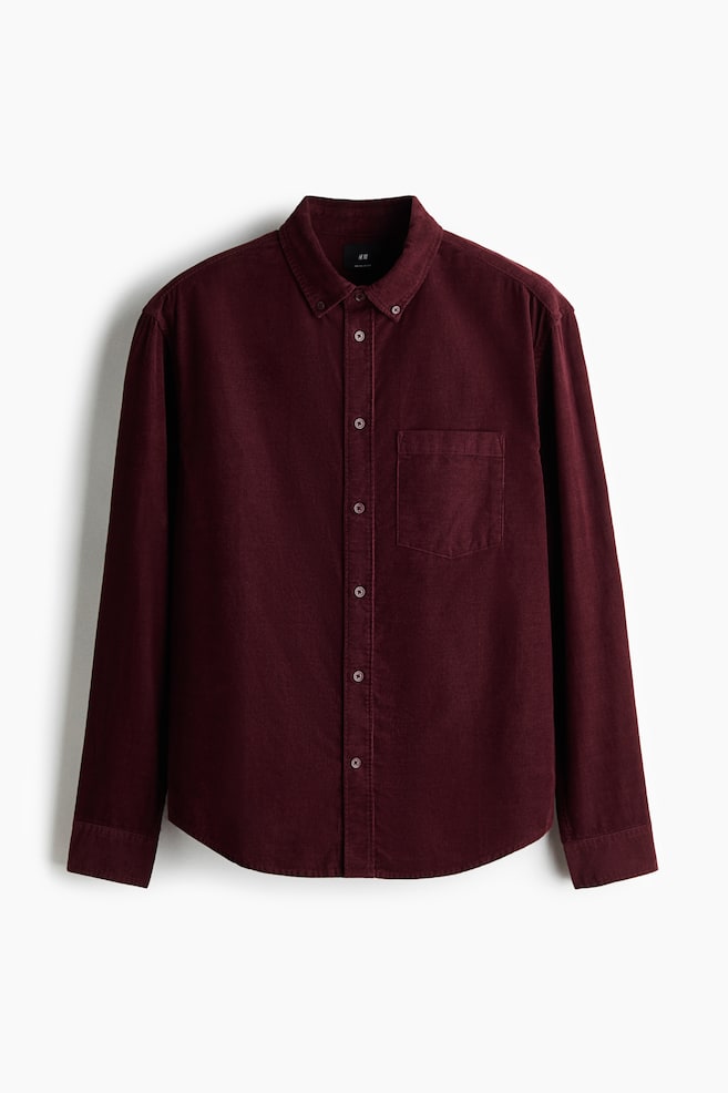 Camicia in velluto a coste Regular Fit - Bordeaux/Verde scuro - 1