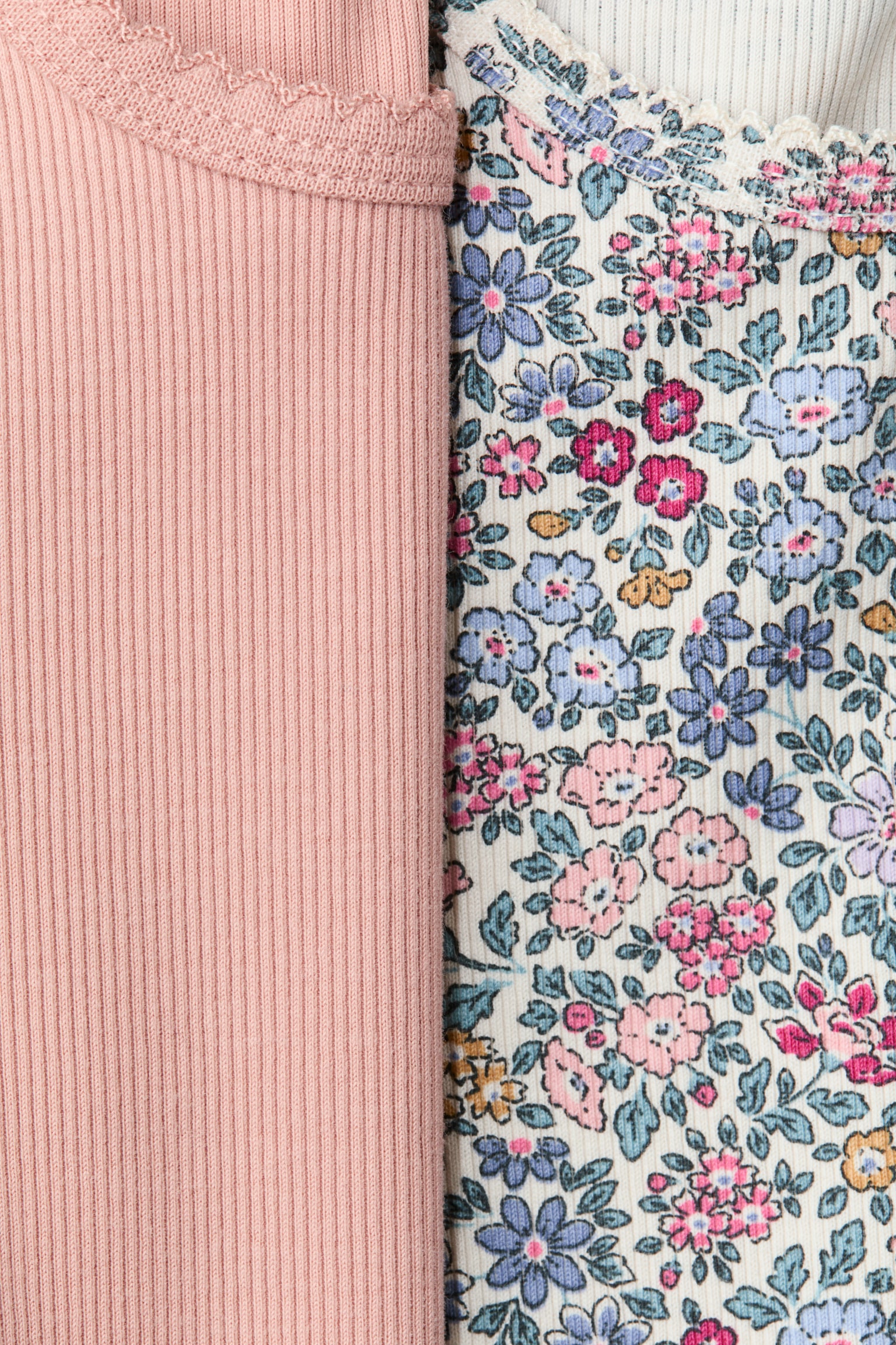 2’li Pamuklu Jarse Üst - Light dusty pink/Floral/Gül kurusu kırçıllı/Meyveler - 2