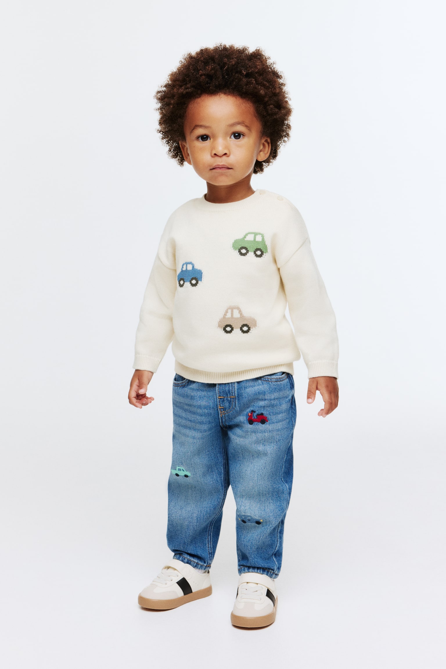 Jacquard-knit cotton jumper - White/Cars/Dusty blue/Dinosaur/Light beige/Dinosaur/Grey marl/Dogs - 2