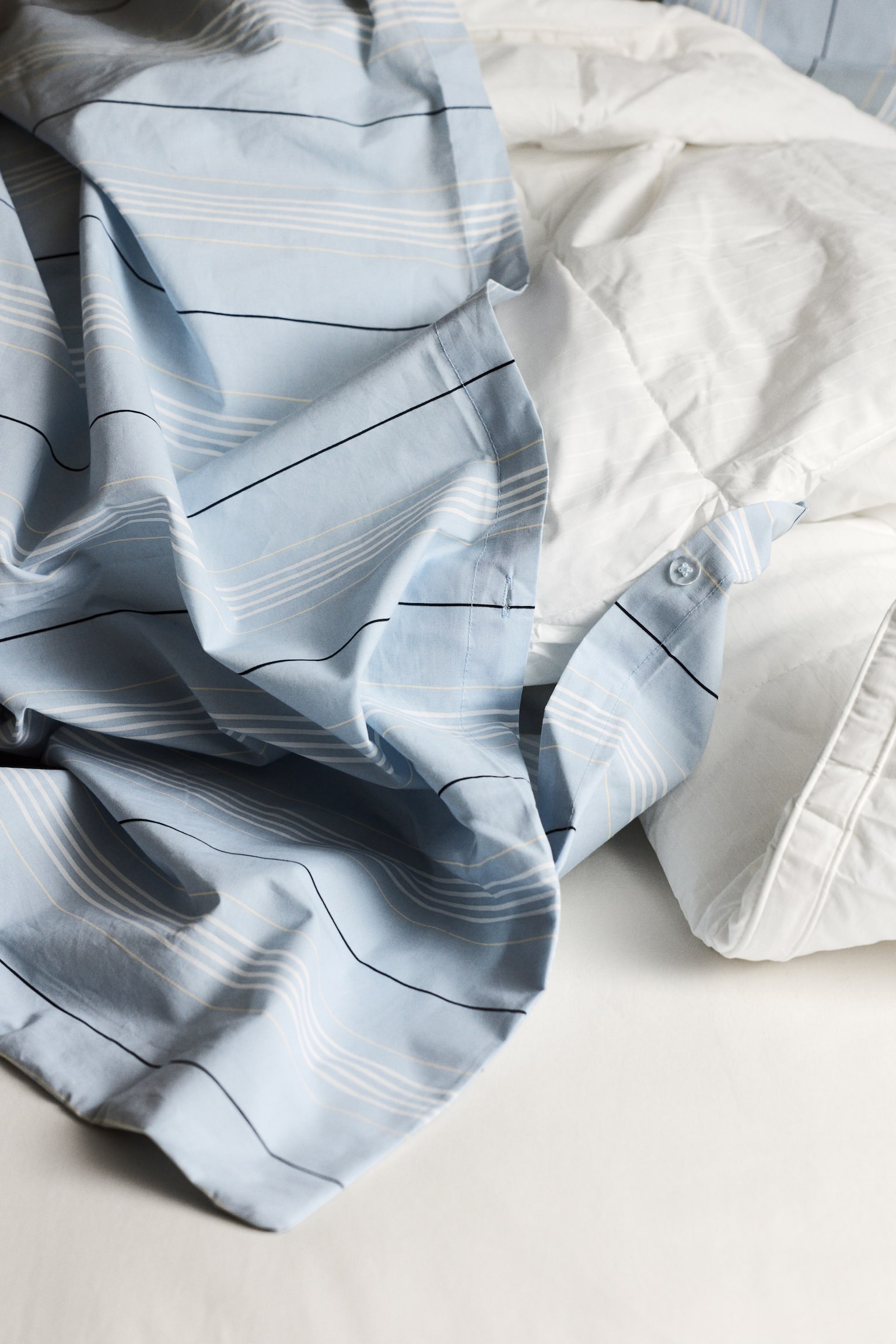 Cotton percale single duvet cover set - Light blue/Striped/Light pink/Striped/Light yellow/Striped/Green/Striped - 2