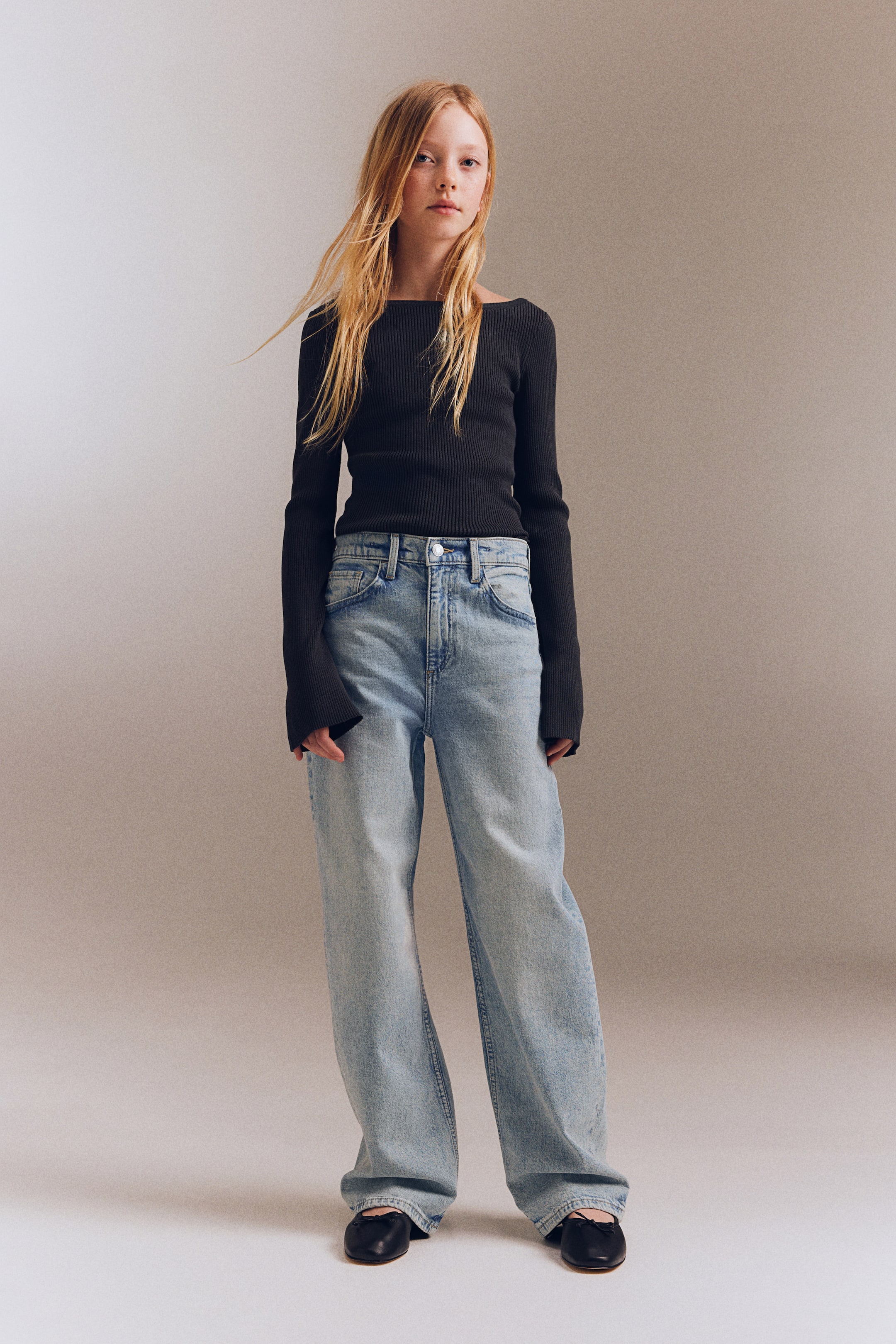 Wide Leg Jeans - High waist - Long - Light denim blue - Kids | H&M US