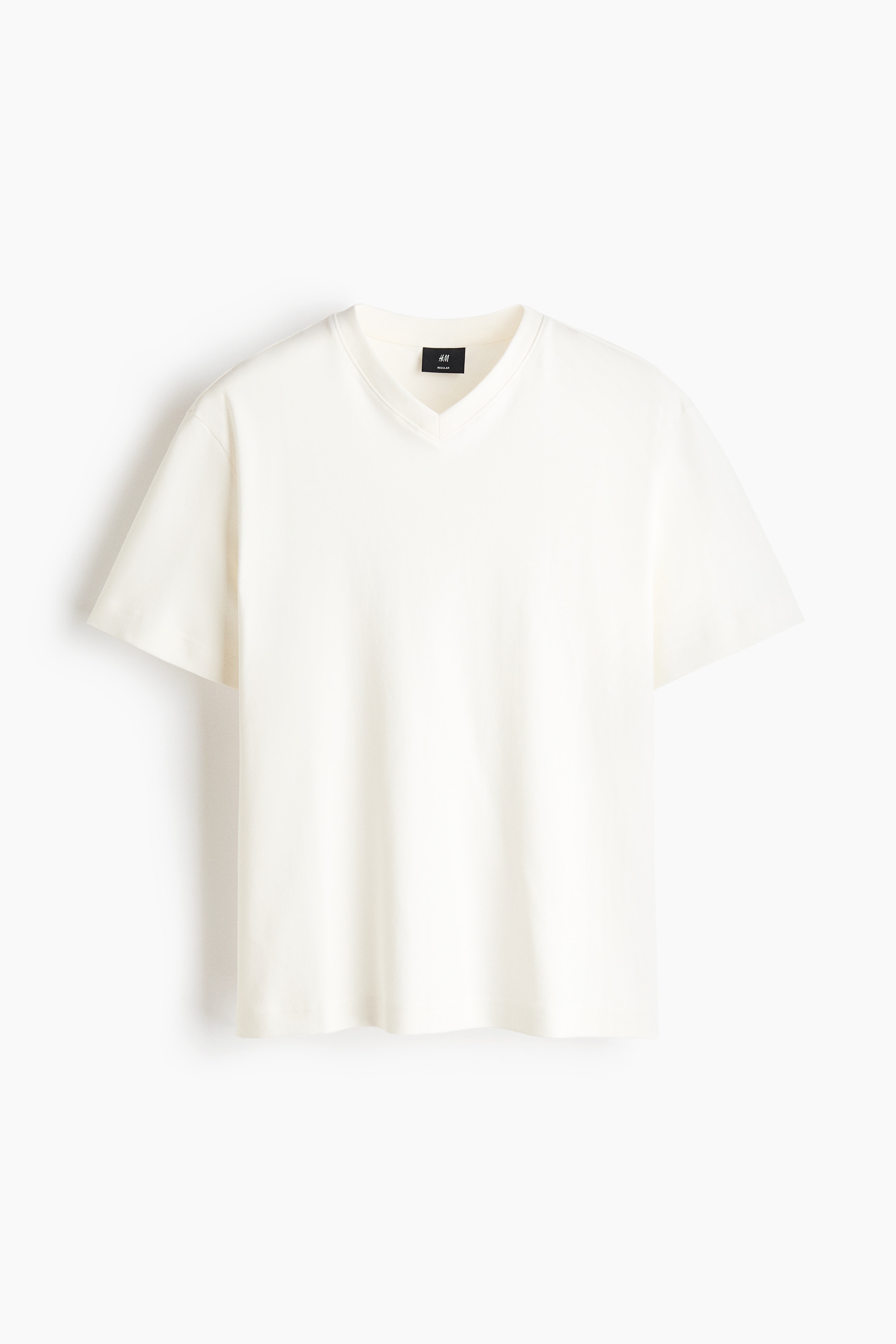 Áo thun cổ chữ V bằng cotton Regular Fit - Màu kem/Màu đen
