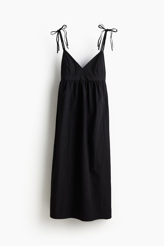 Tie-strap nylon dress - Black/Light beige - 1