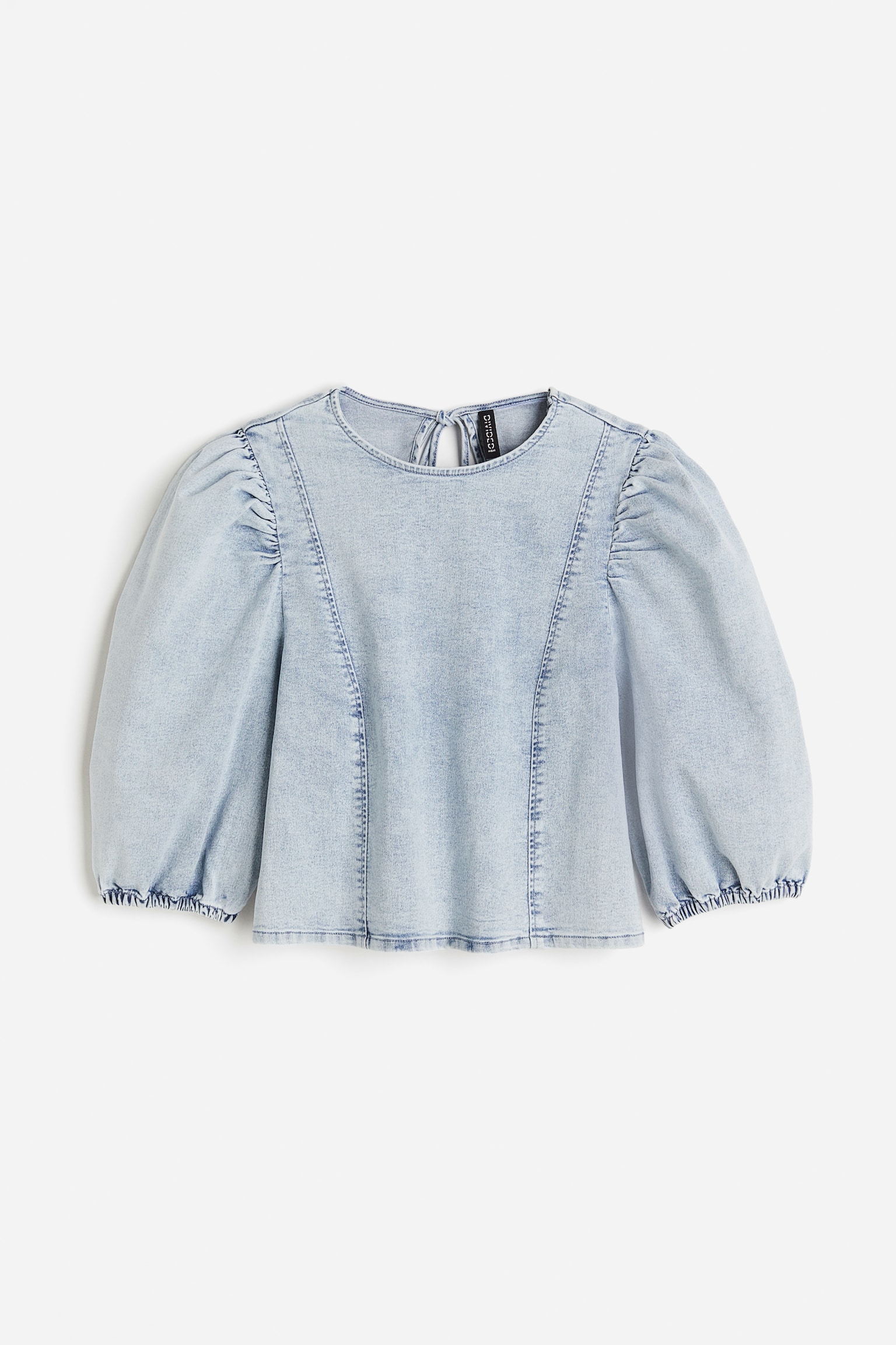 Puff Sleeve Denim Top - Pale denim blue - 2