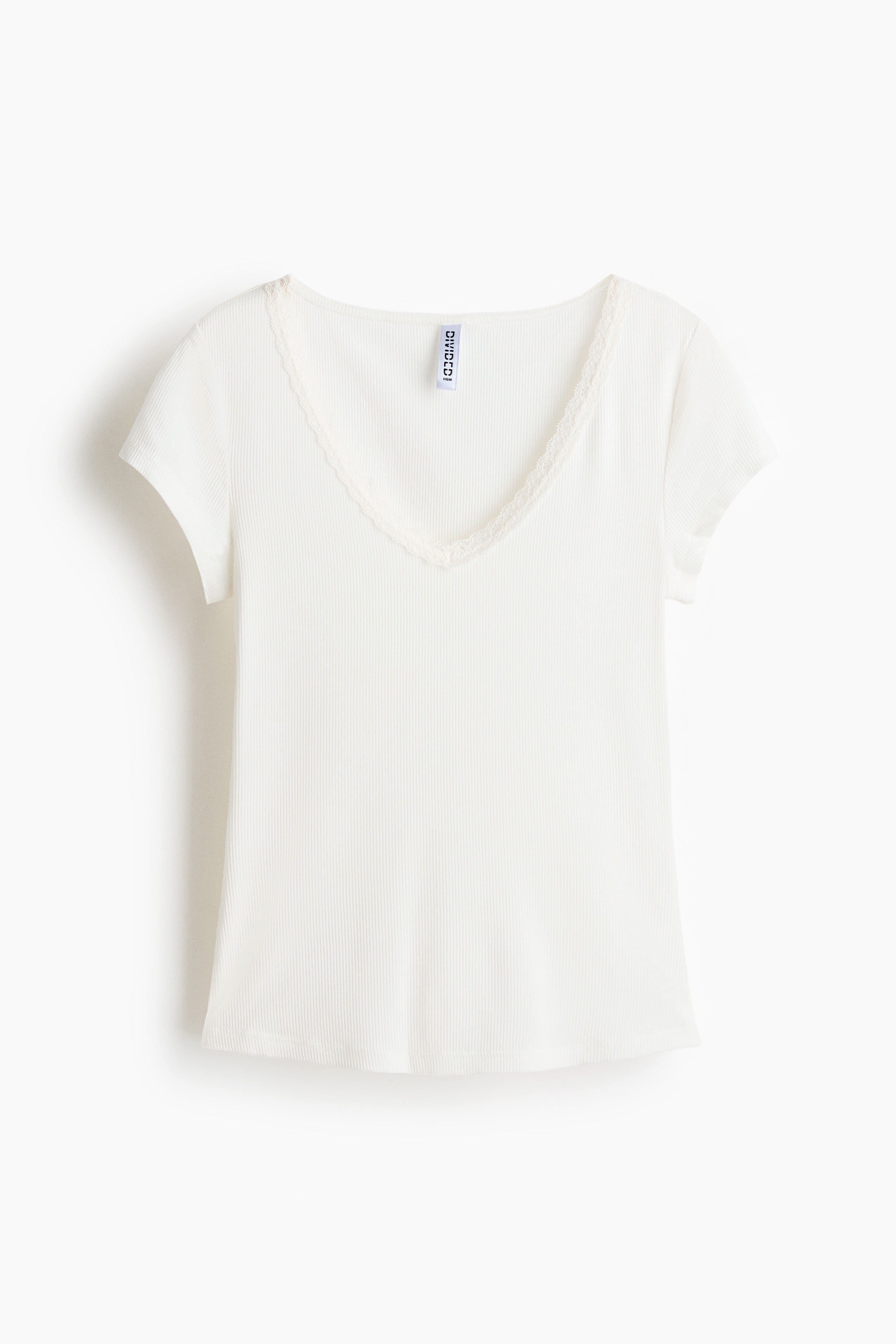 Lace-trimmed viscose top - White/Black/Grey marl