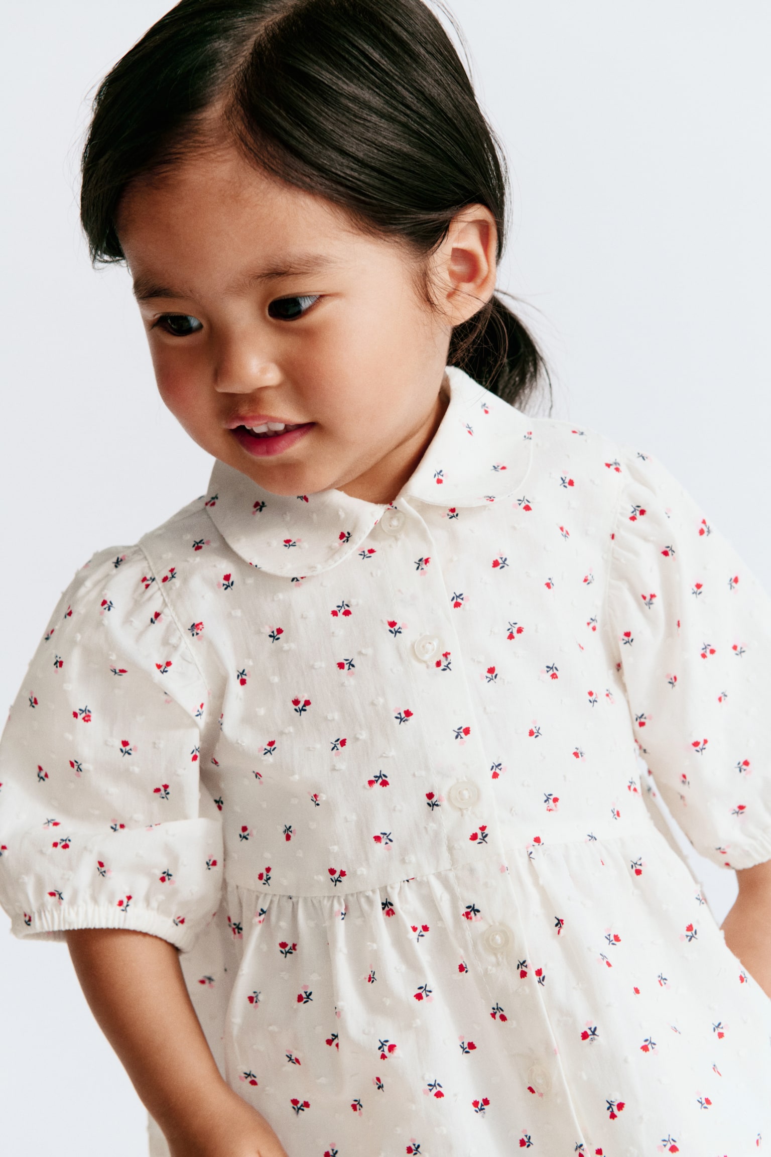 Детская блузка H&M Flared Cotton Blouse, цвет: Белый / С принтом — фото 3