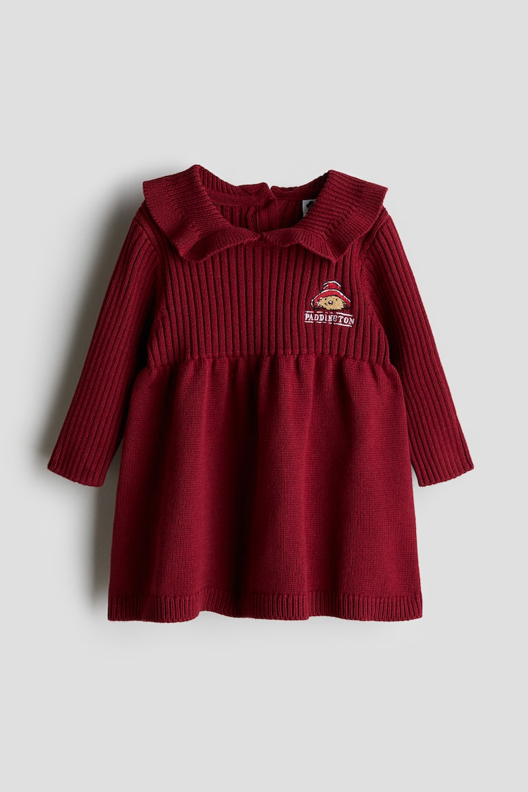 Rib-Knit Cotton Dress - Dark red/Paddington Bear - Kids | H&M US 