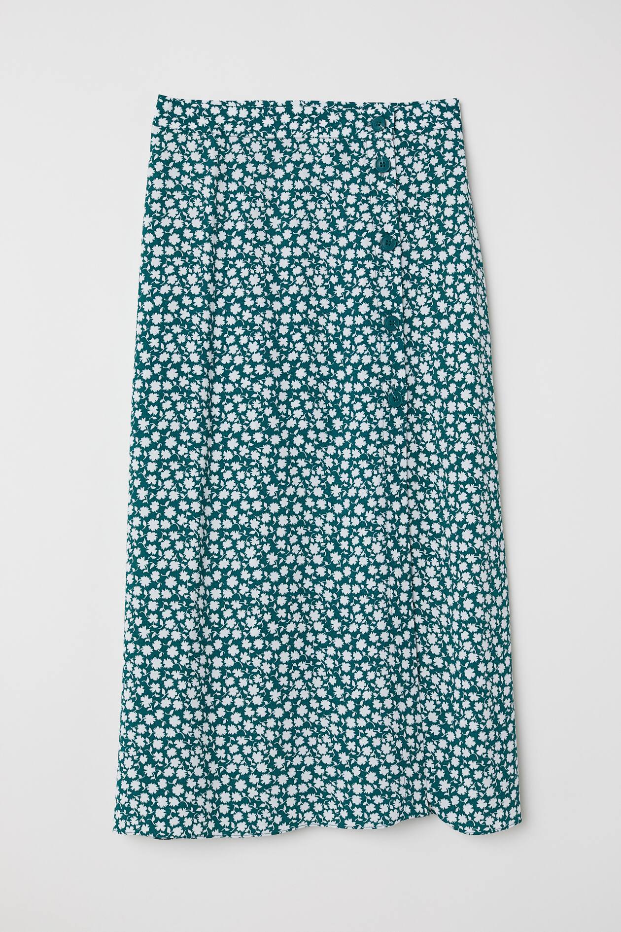 Crêpe skirt - Midi - Green/White floral - Ladies | H&M GB