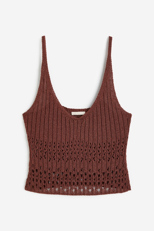 Pointelle-knit vest top - Brown - 2