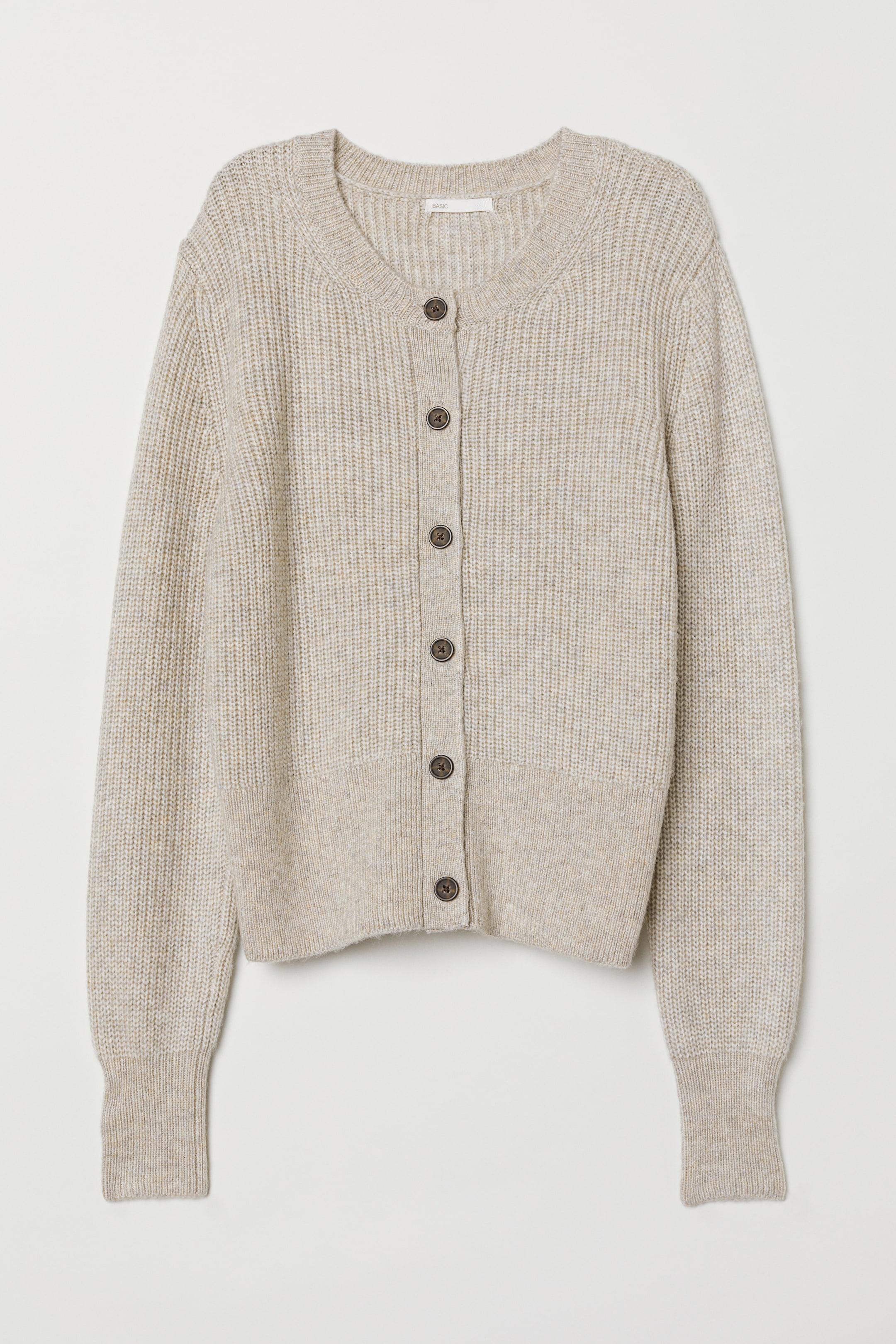 Ribbed cardigan - Long sleeve - Light beige marl - Ladies | H&M GB