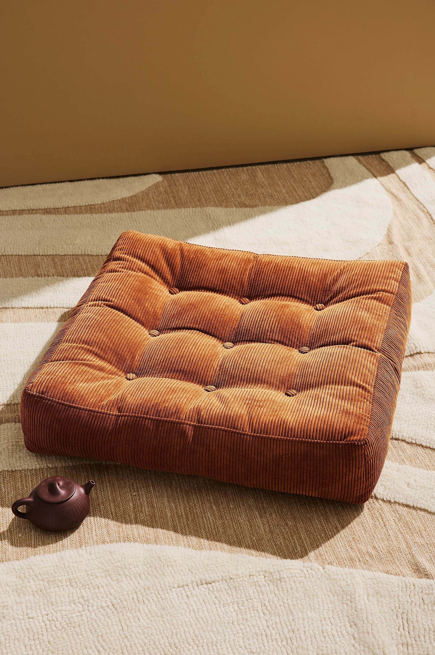 Coussin De Sol En Velours Côtelé Luca - Cannelle/Couleur Crème/Bordeaux Manchester