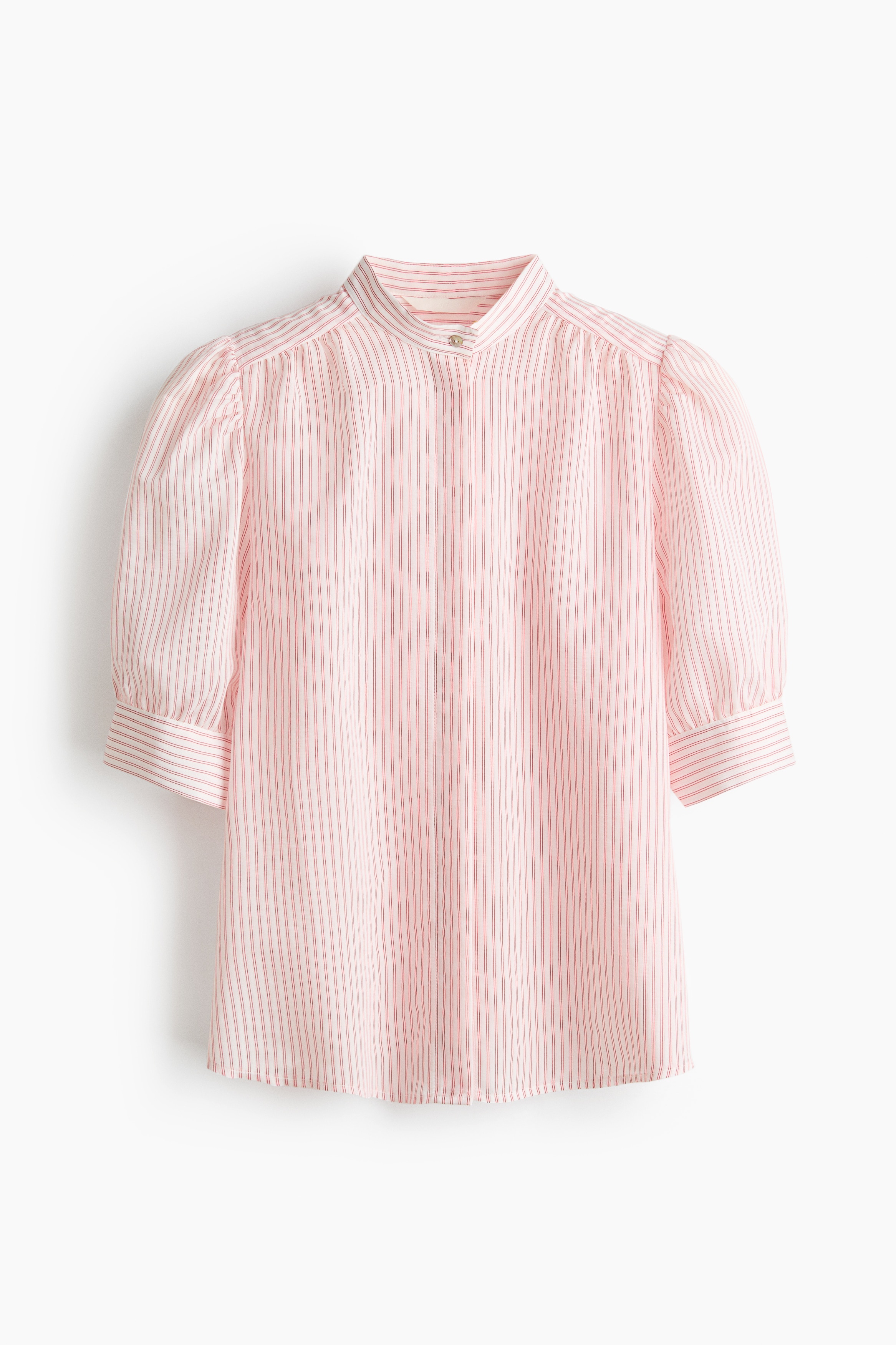 Puff-sleeved blouse - White/Red striped/Light beige/Light pink