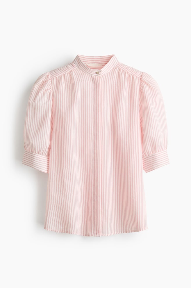 Puff-Sleeved Blouse - White/red striped/Light beige - 1