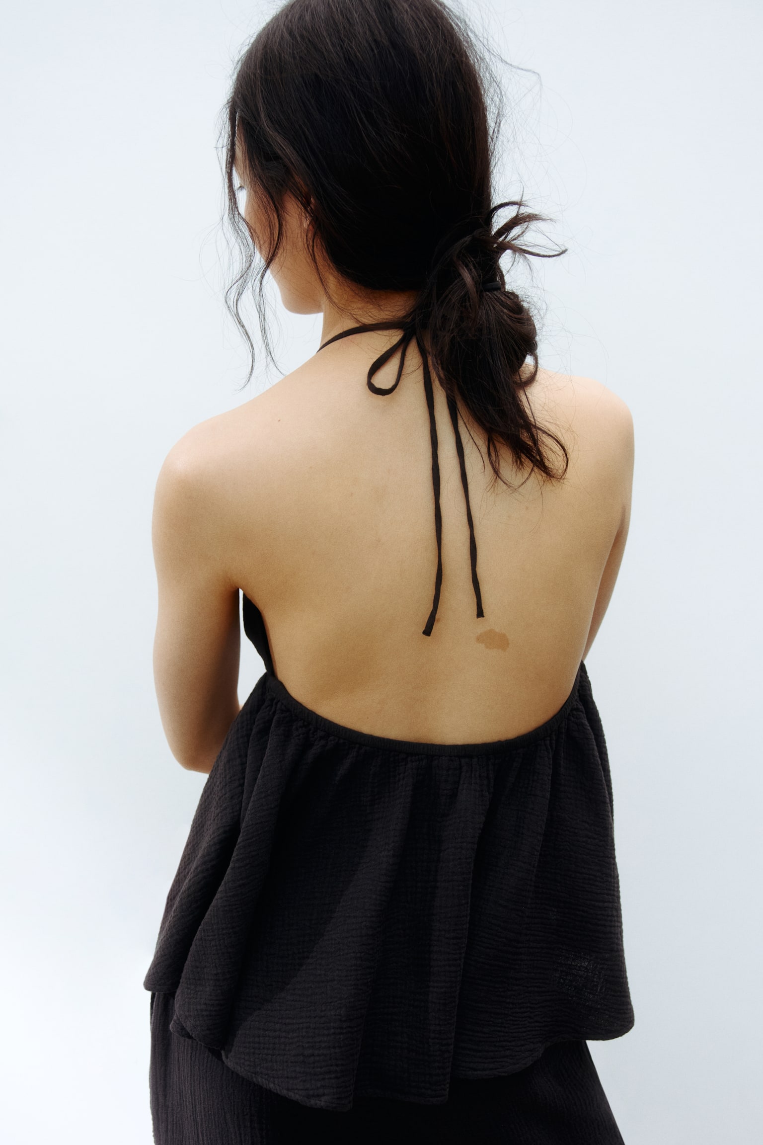 Cotton halterneck top - Dark grey - 3