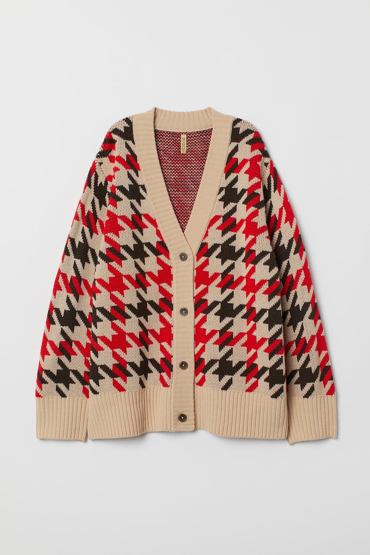 Gilet en maille jacquard Beige/motif pied-de-poule FEMME H&M