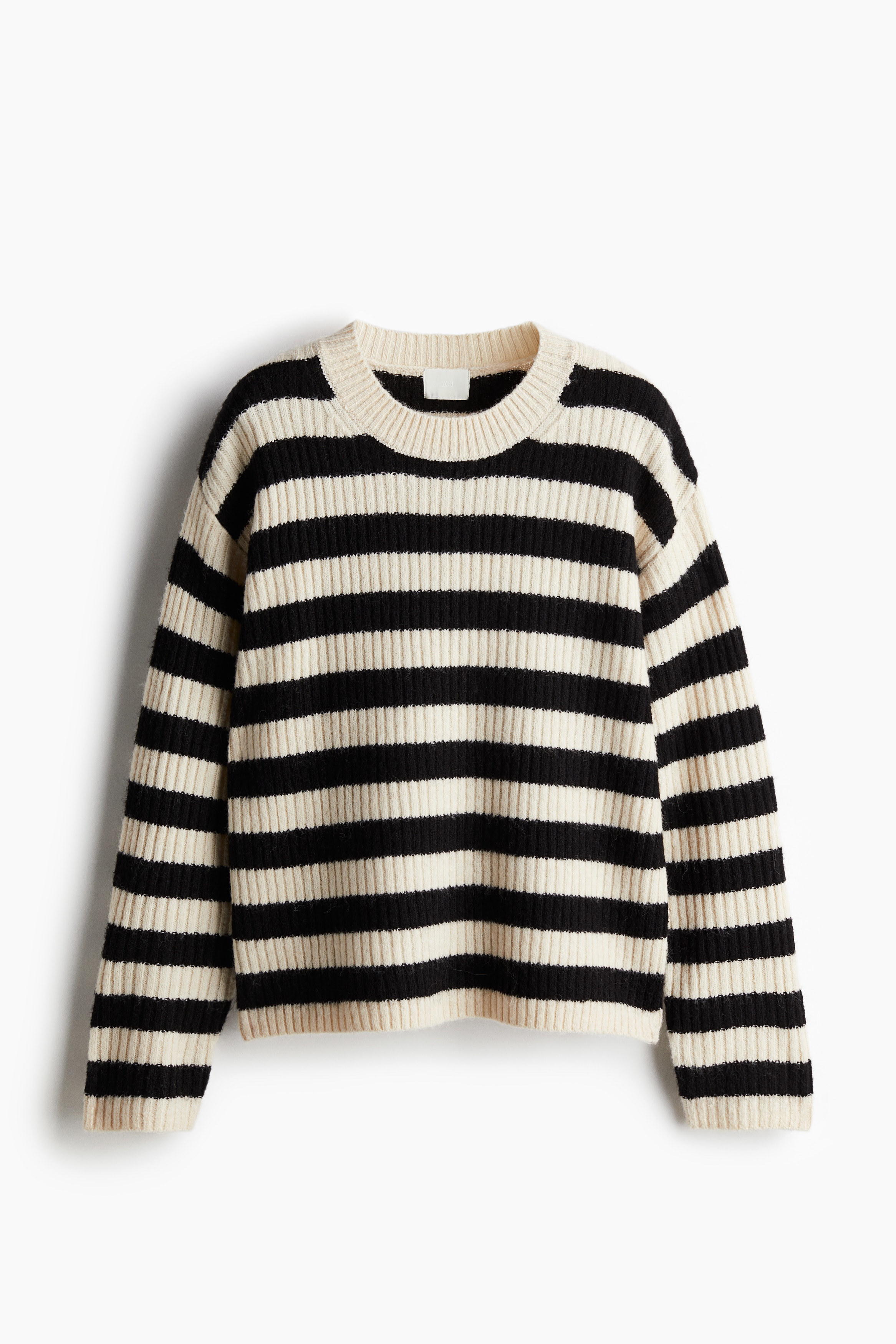 Ladies - Light beige/Striped Rib-knit jumper - Size: S  - H&M