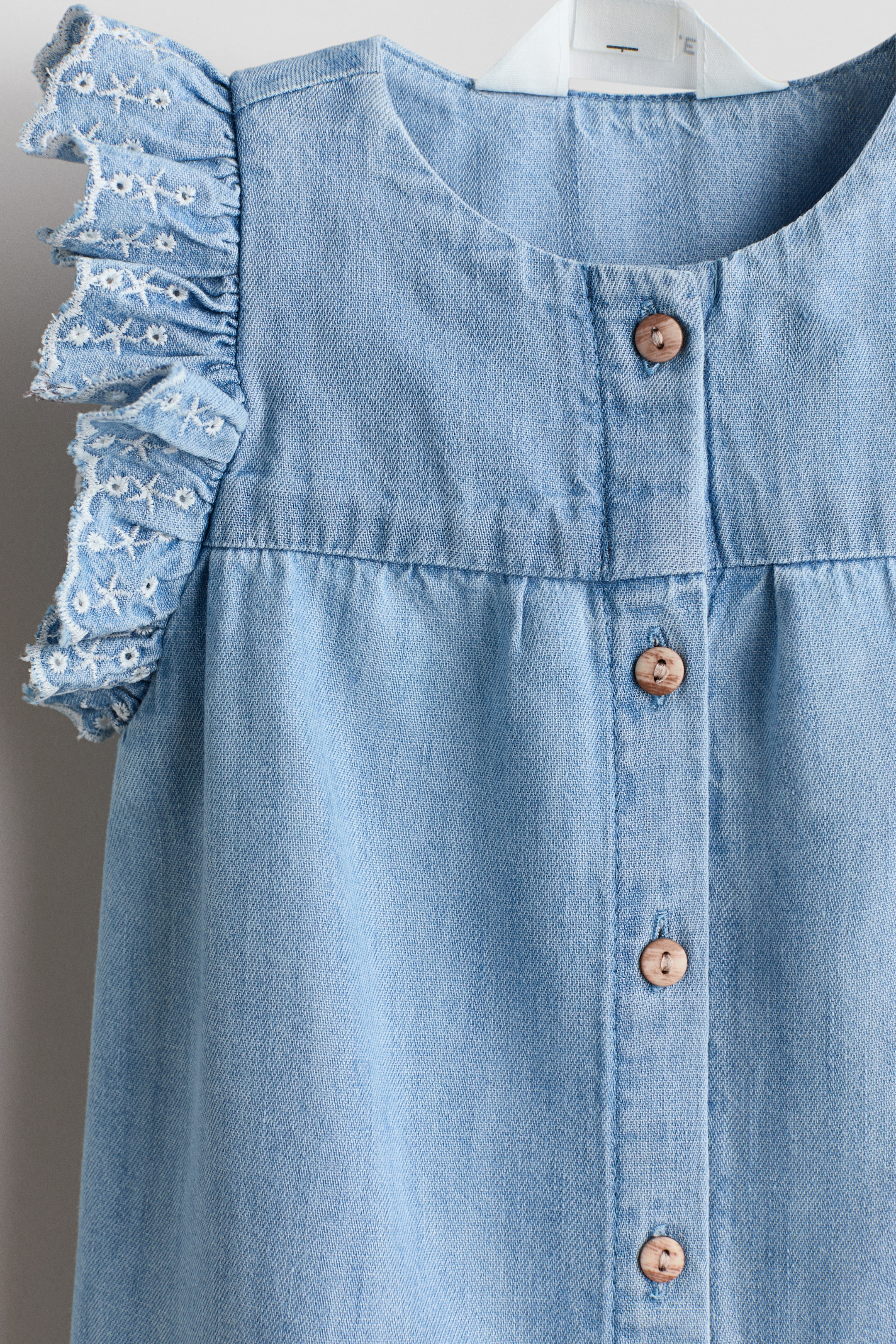 Ruffled Round Neck Cap Sleeve Denim Dress
