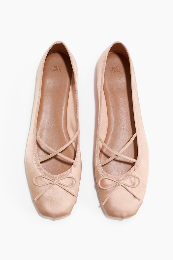 Женские балетки H&M Satin Ballet Flats, цвет: Пудровый розовый