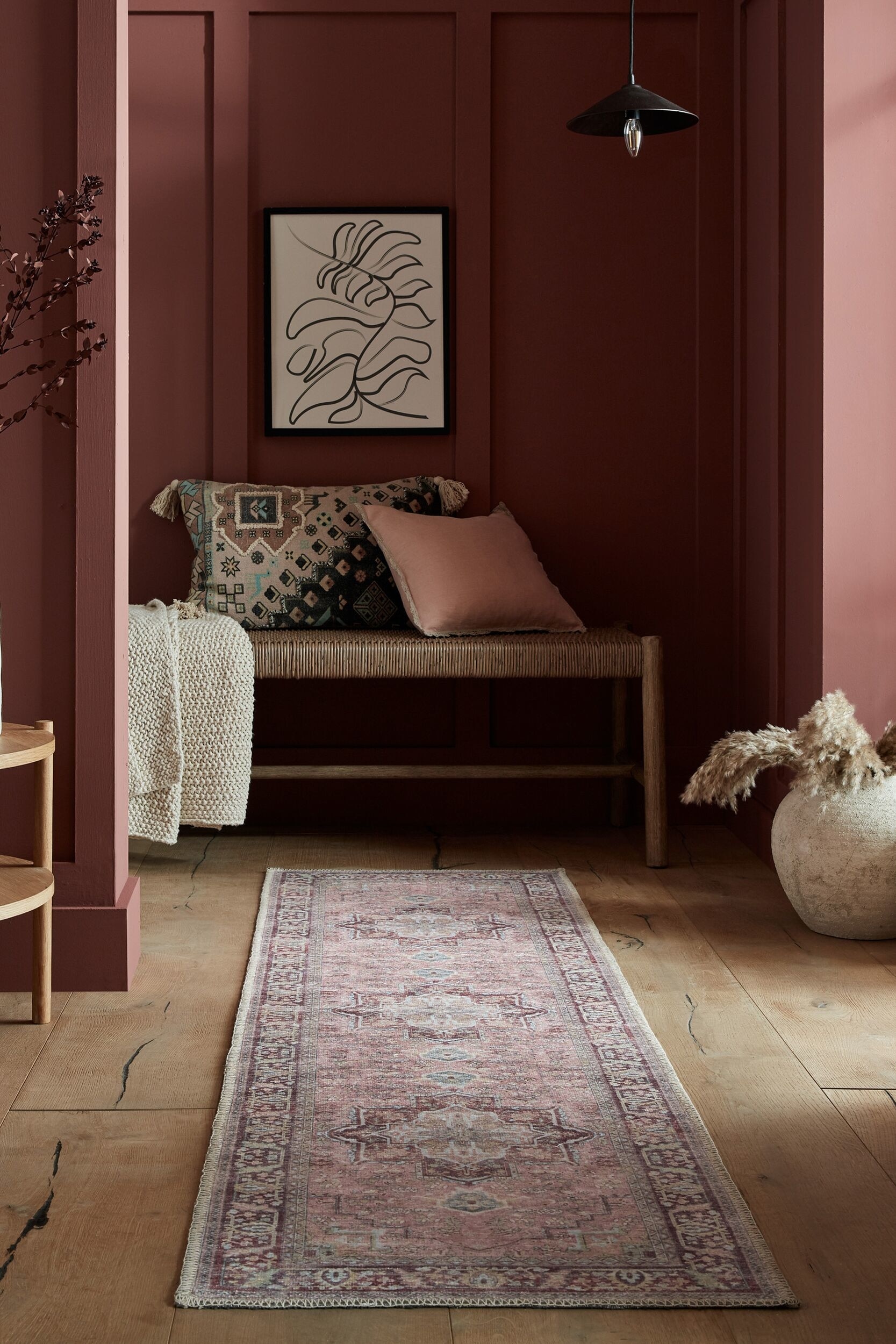 Tapis De Couloir Vintage Lavable Windsor - Rose/Rouge/Vert