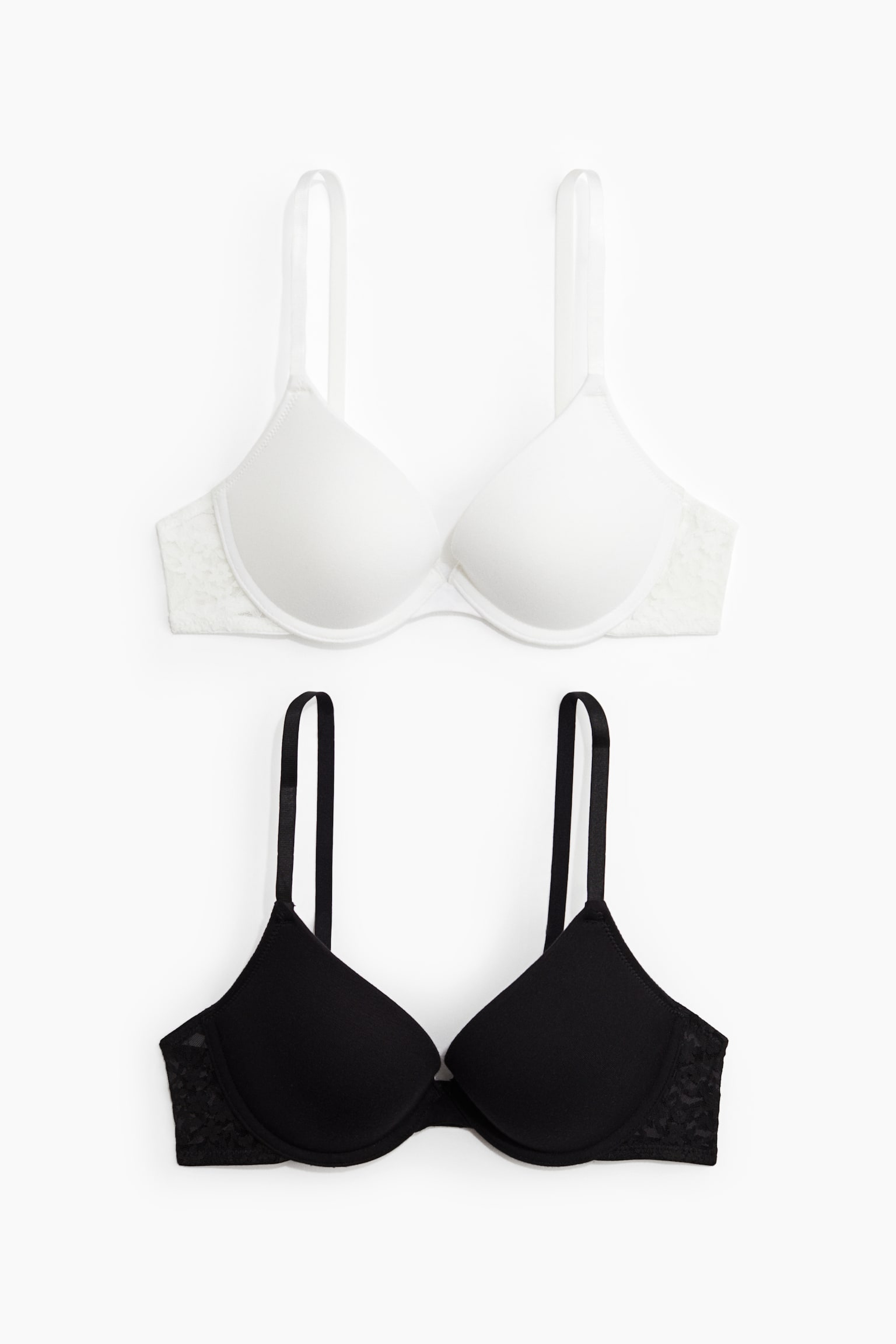 Бра пуш-ап, хлопок, 2 шт. — H&M, цвет: Белый / Чёрный — фото 1