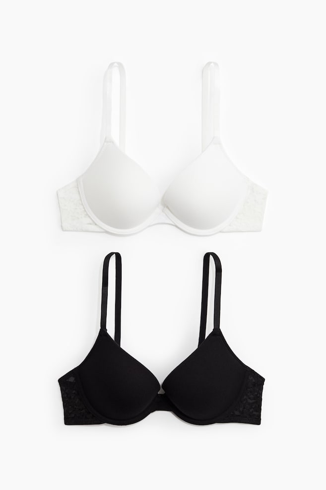 2-pack Cotton Push-up Bras - White/black - 1