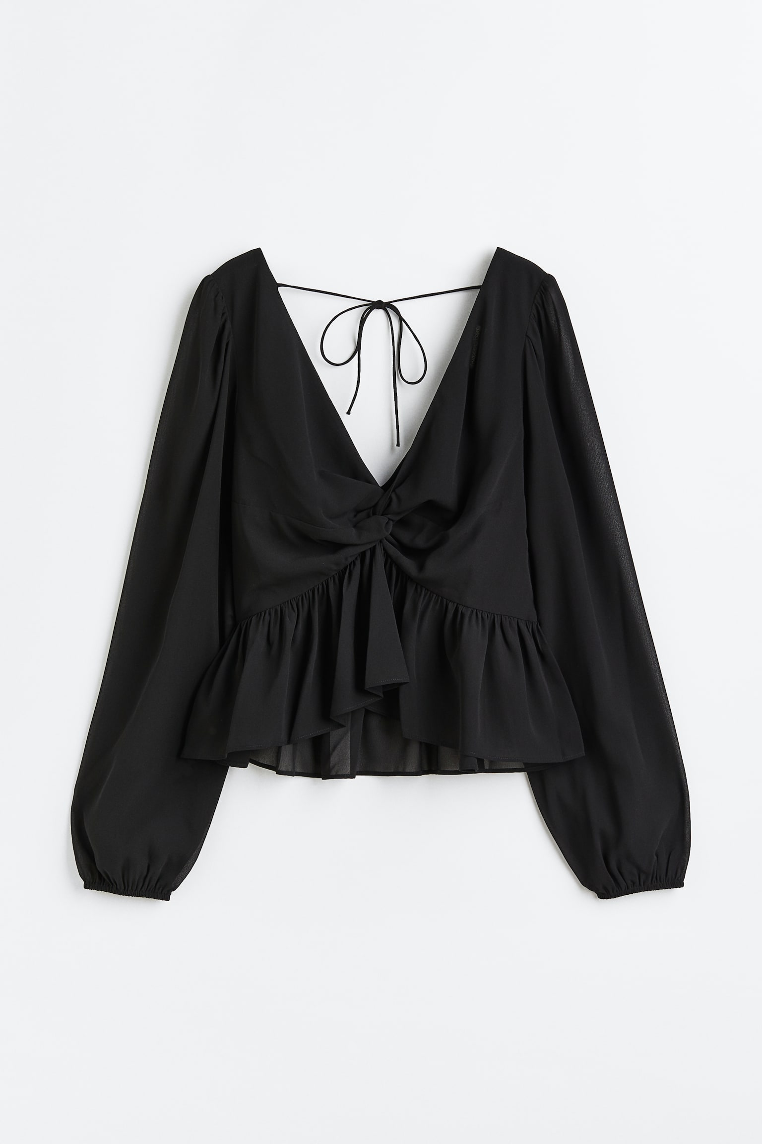 Balloon-sleeved peplum blouse - Black/Black/Pattern - 1