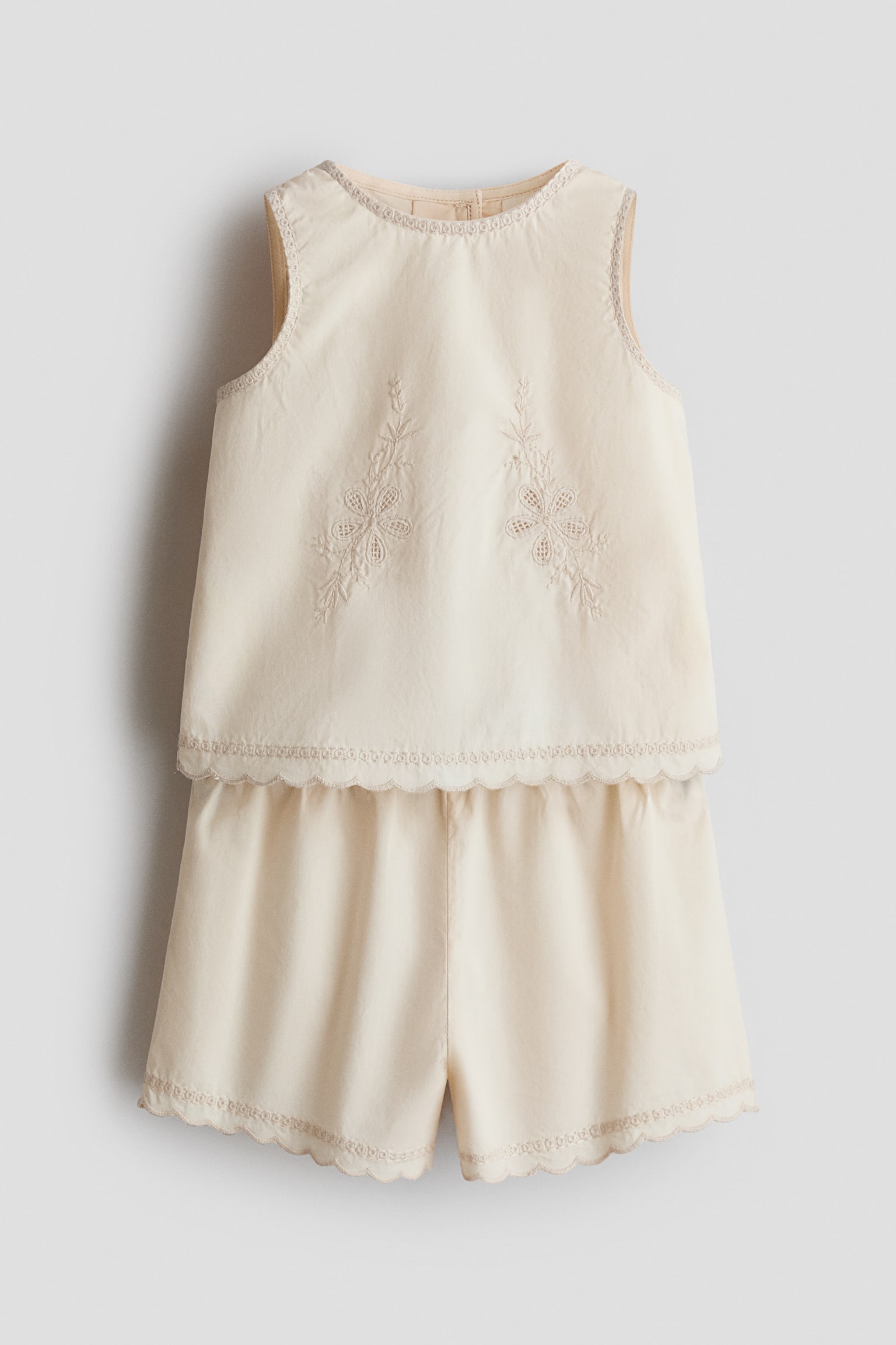 Ensemble 2 pièces en coton avec détails brodés - Beige clair
