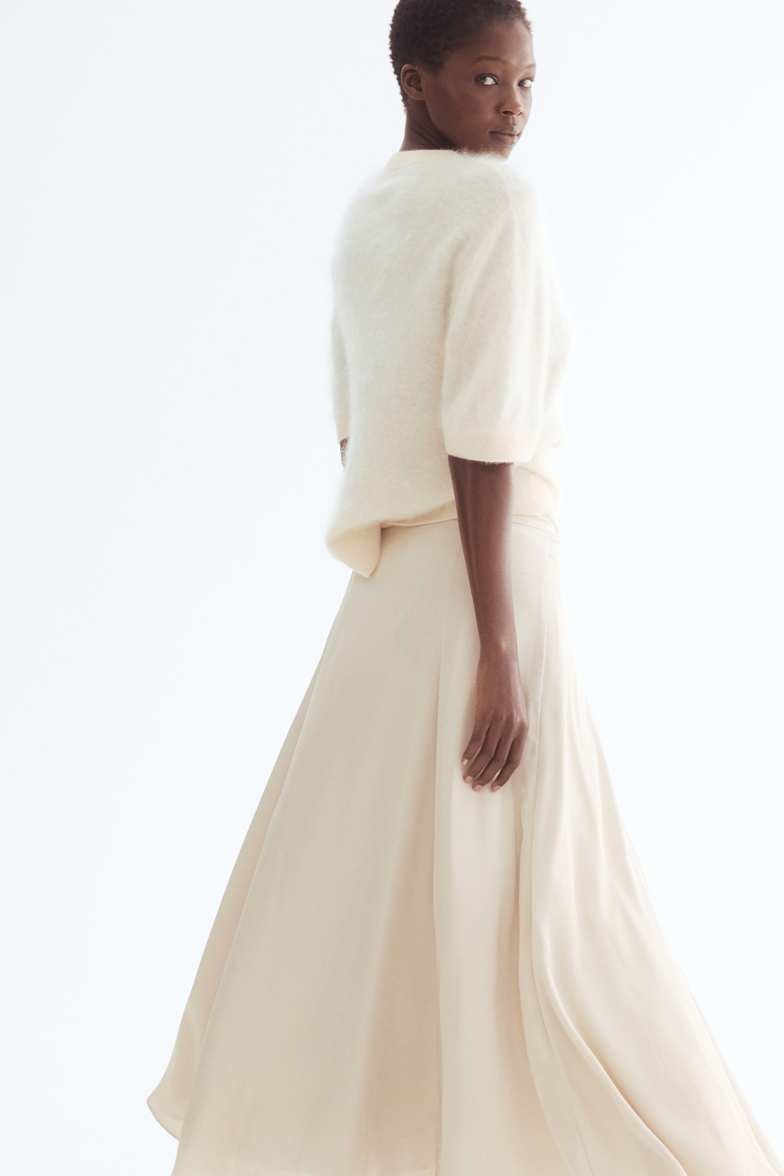 A-line satin skirt - Light beige - 4