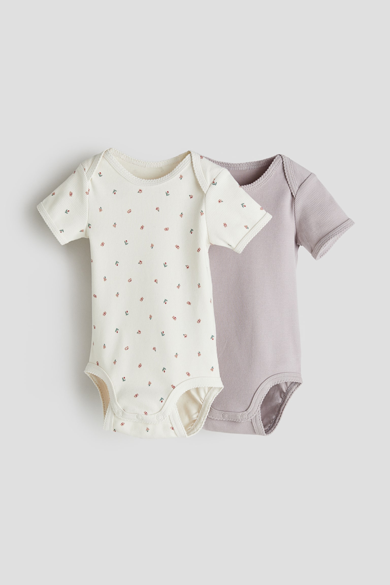 2-pack Cotton Jersey Bodysuits - Cream/Floral - 1