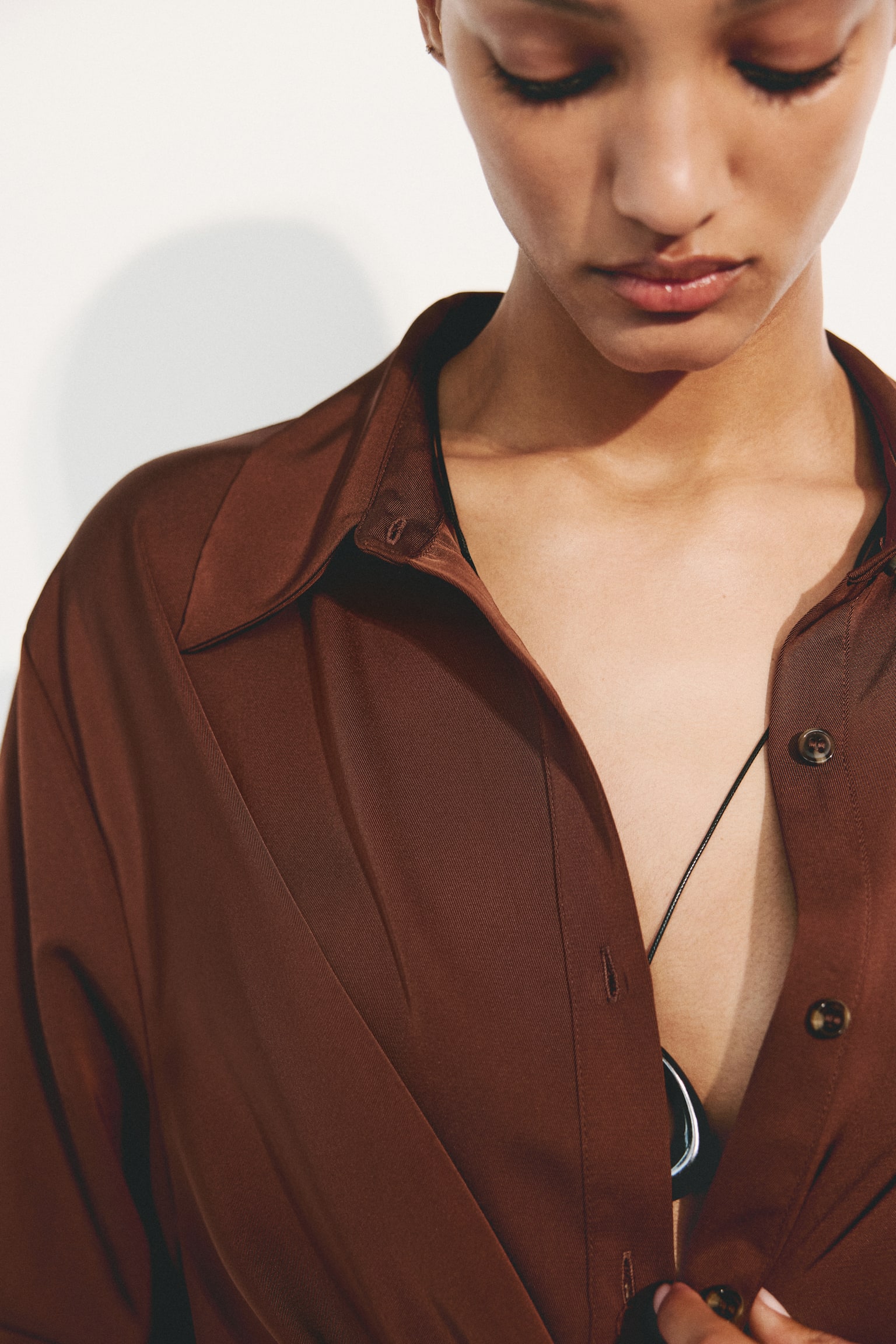 Tie-detail shirt dress - Rust brown - 4