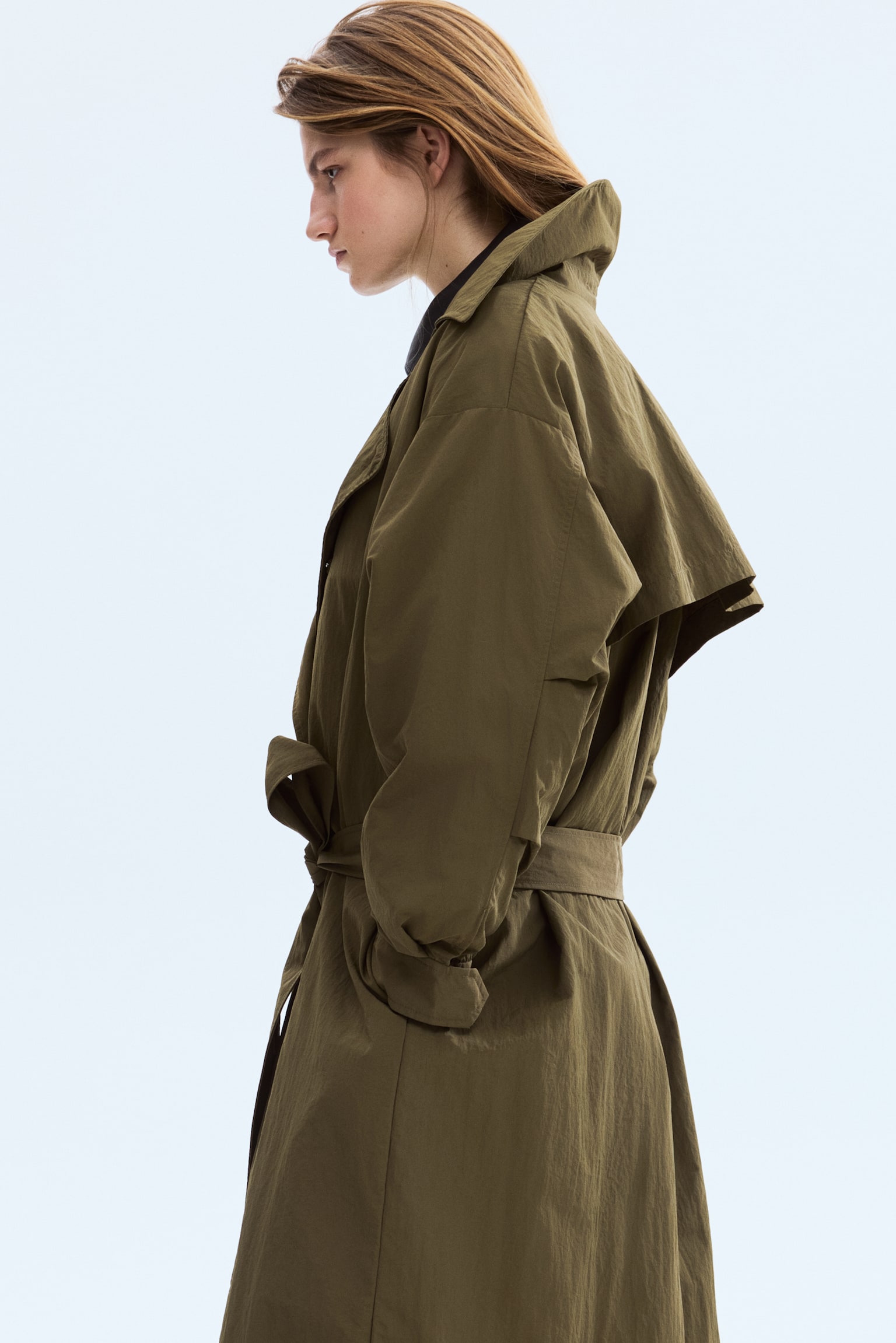 Nylon trench coat - Dark khaki green - 4