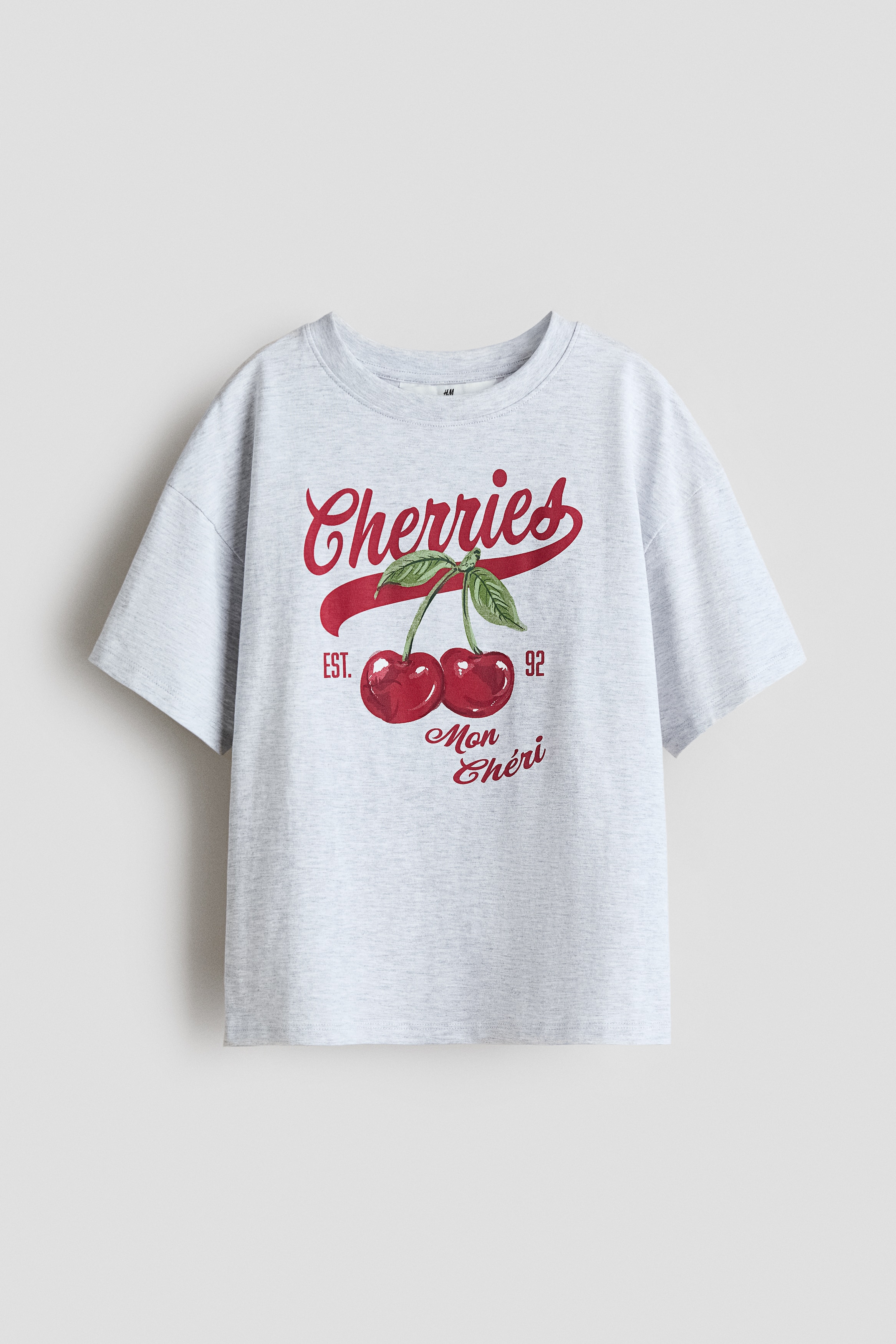 Light gray melange/cherries Cotton T-Shirt with Printed Motif for