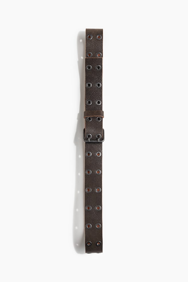 Grommet Leather Belt - Brown - 1
