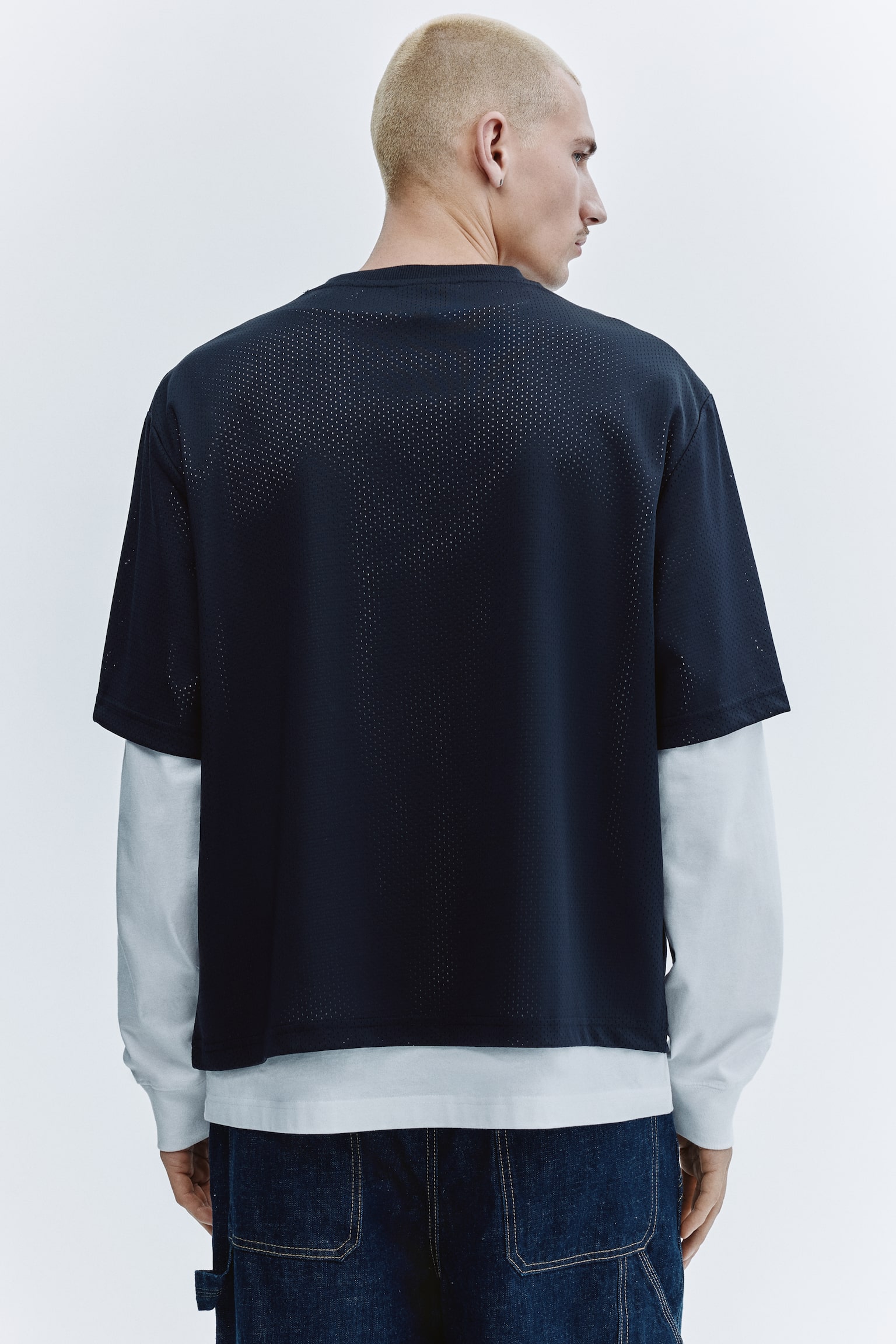 טישירט רשת עם הדפס Oversized Fit - כחול נייבי/Maison Locals/לבן/Maison Locals - 4