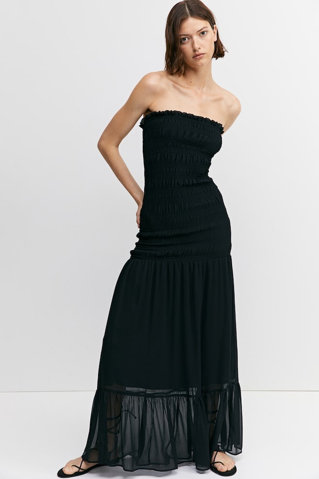 Smocked bandeau dress - Black - 6