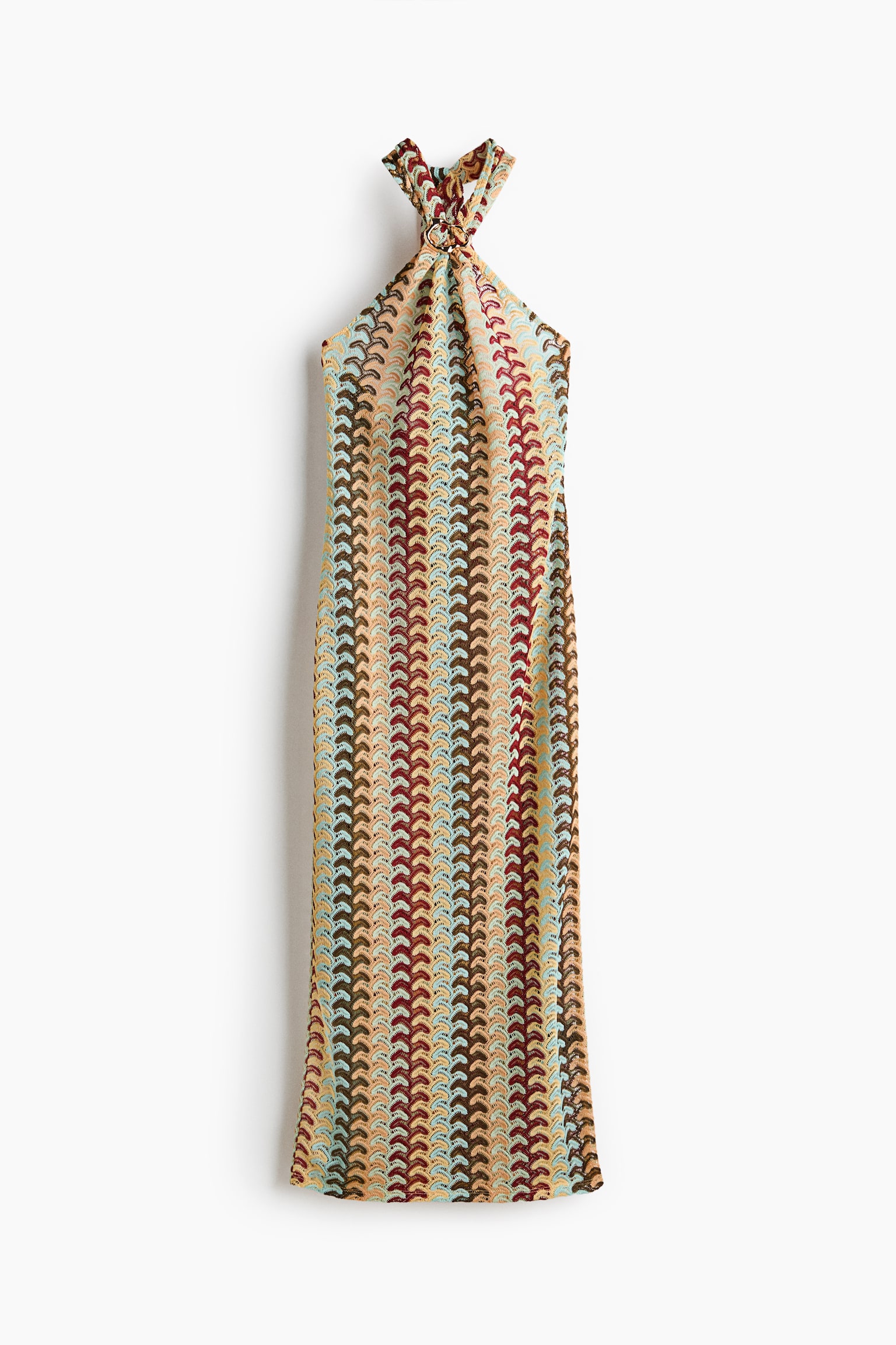 Crochet-look halterneck dress - Light blue/Multi striped - 2